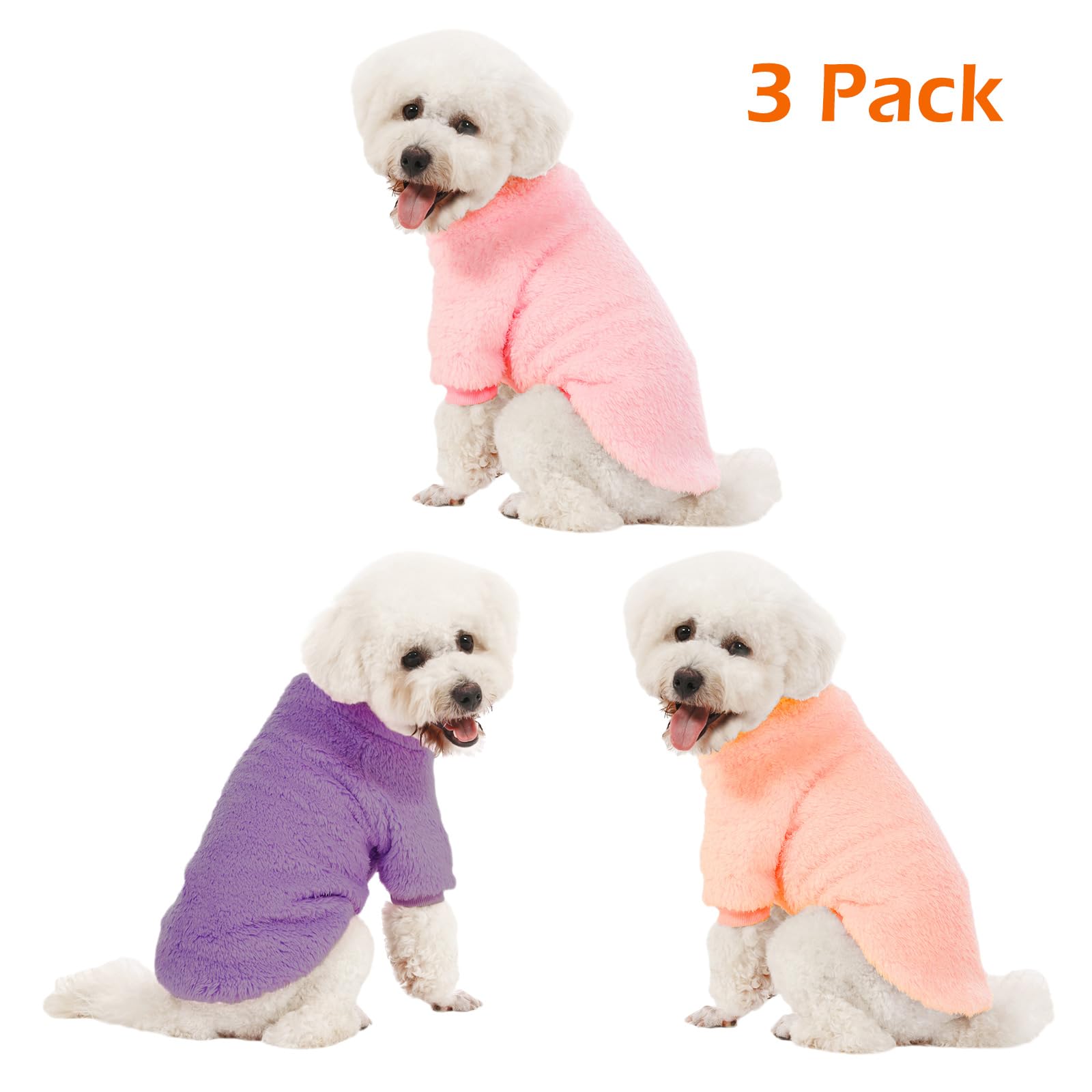 Kyaringtso Dog Sweater, 3 Pack Dog Sweaters For Small Dogs, Dog Clothes For Small Dogs Girl Boy, Ultra Soft And Warm Puppy Sweater Dog Coat For Winter Christmas (Small, Pink+Purple+Peach)