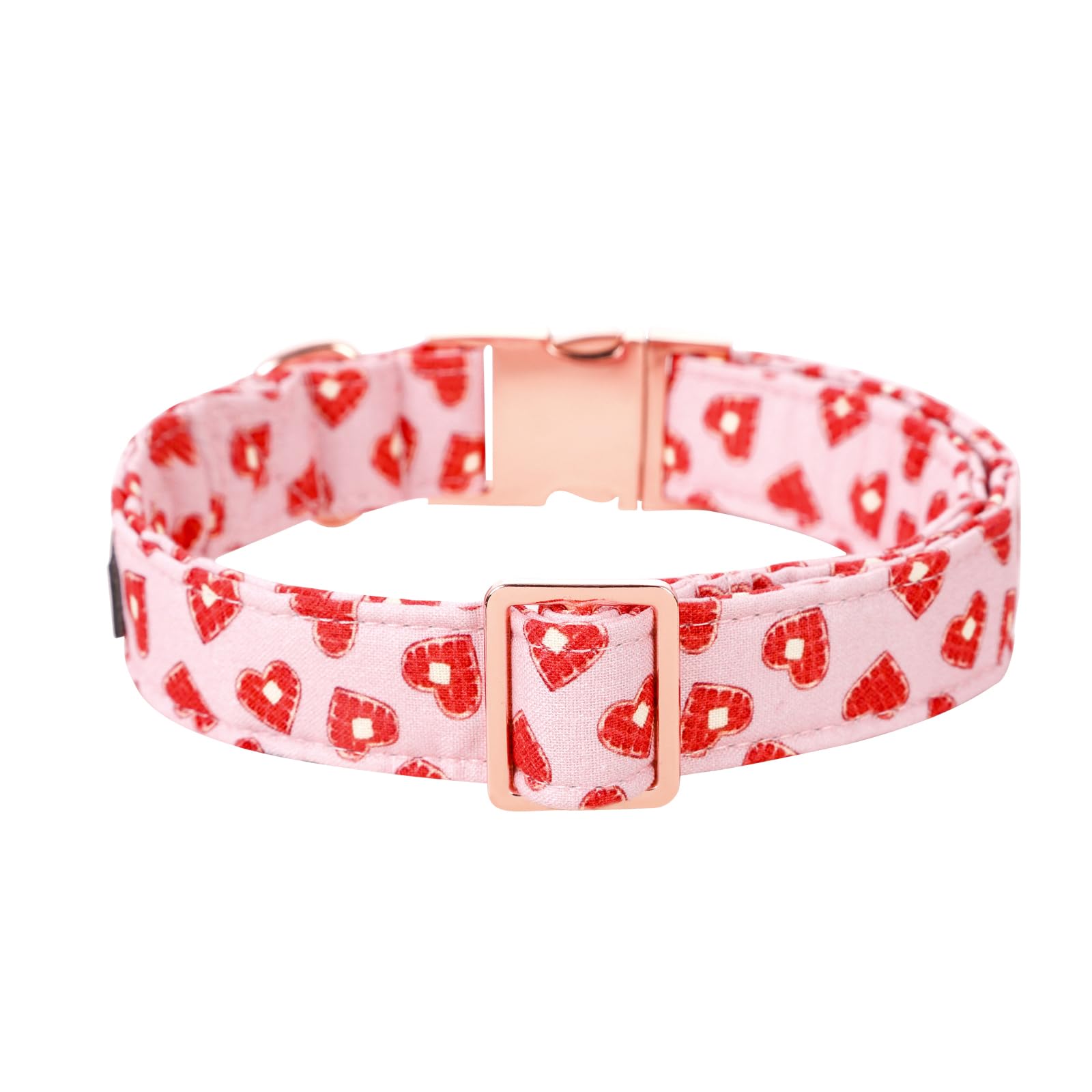 Lionet Paws Valentine Dog Collar, Heavy-Duty Cute Red Heart Pattern Collar With Metal Buckle Pet For Large Dogs, Xlarge, Neck 16
