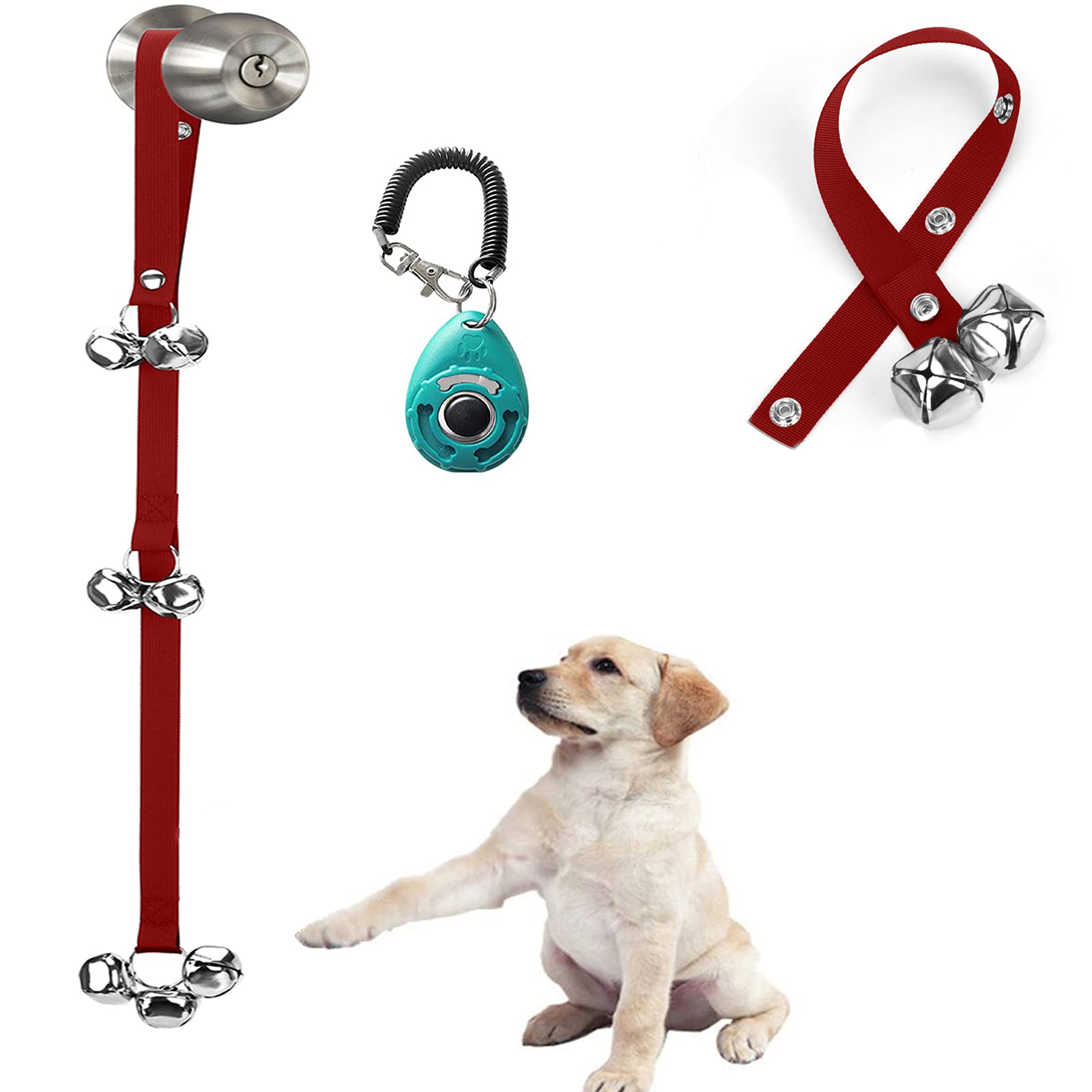 [Upgraded] Puppy Bells Dog Doorbells For Door Knob/Potty Training/Go Outside-Dog Bells For Puppies Dogs Doggy Doggie Pooch Pup Pet Hound Mutt Cat For Dog Lovers + Dog Training Clicker With Wrist Strap