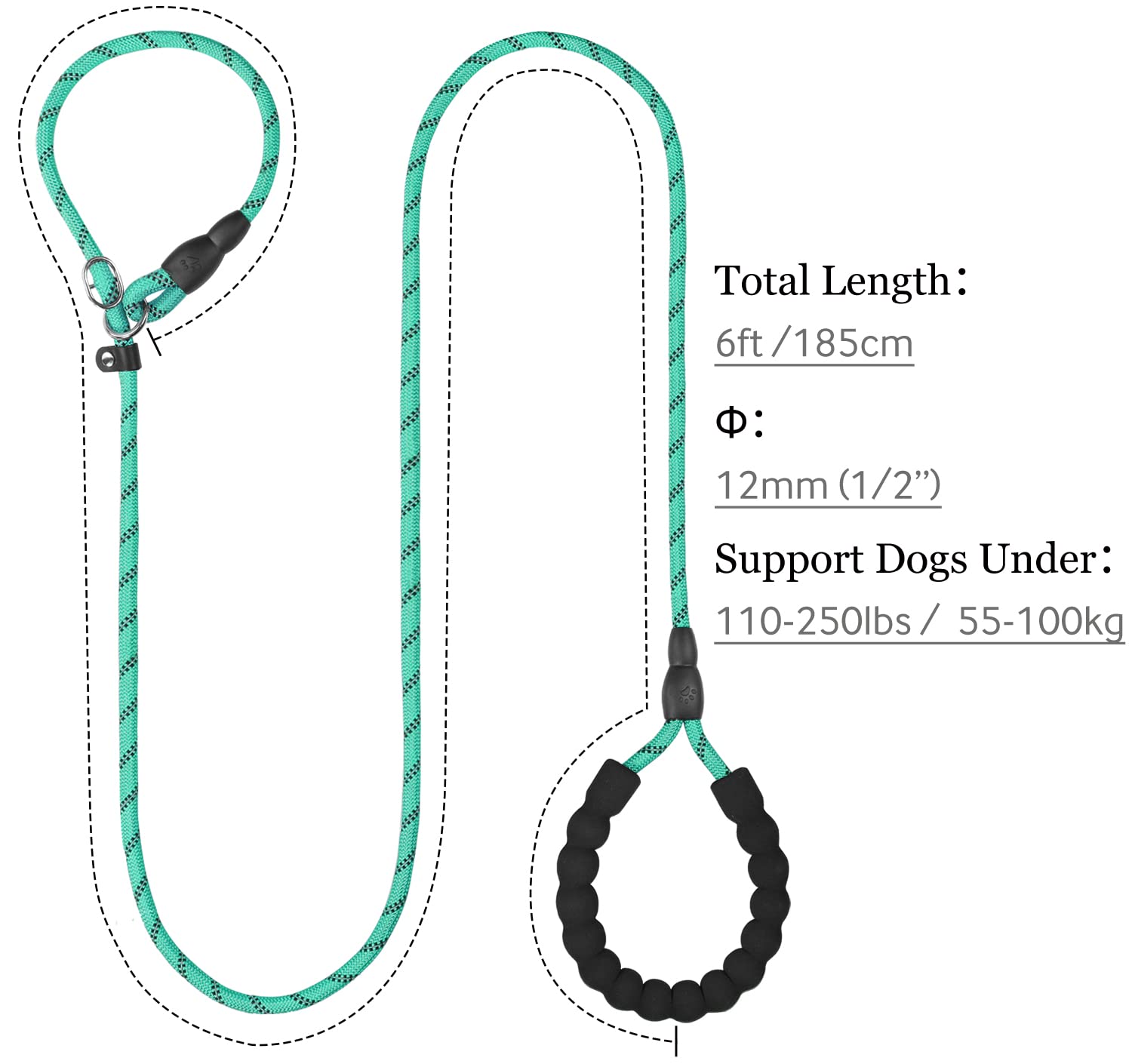 Tagme Slip Leads For Dogs, 6 Ft Heavy Duty Dog Leash With Padded Handle, Strong Rope No Pull Pet Training Leash For Medium Dogs,