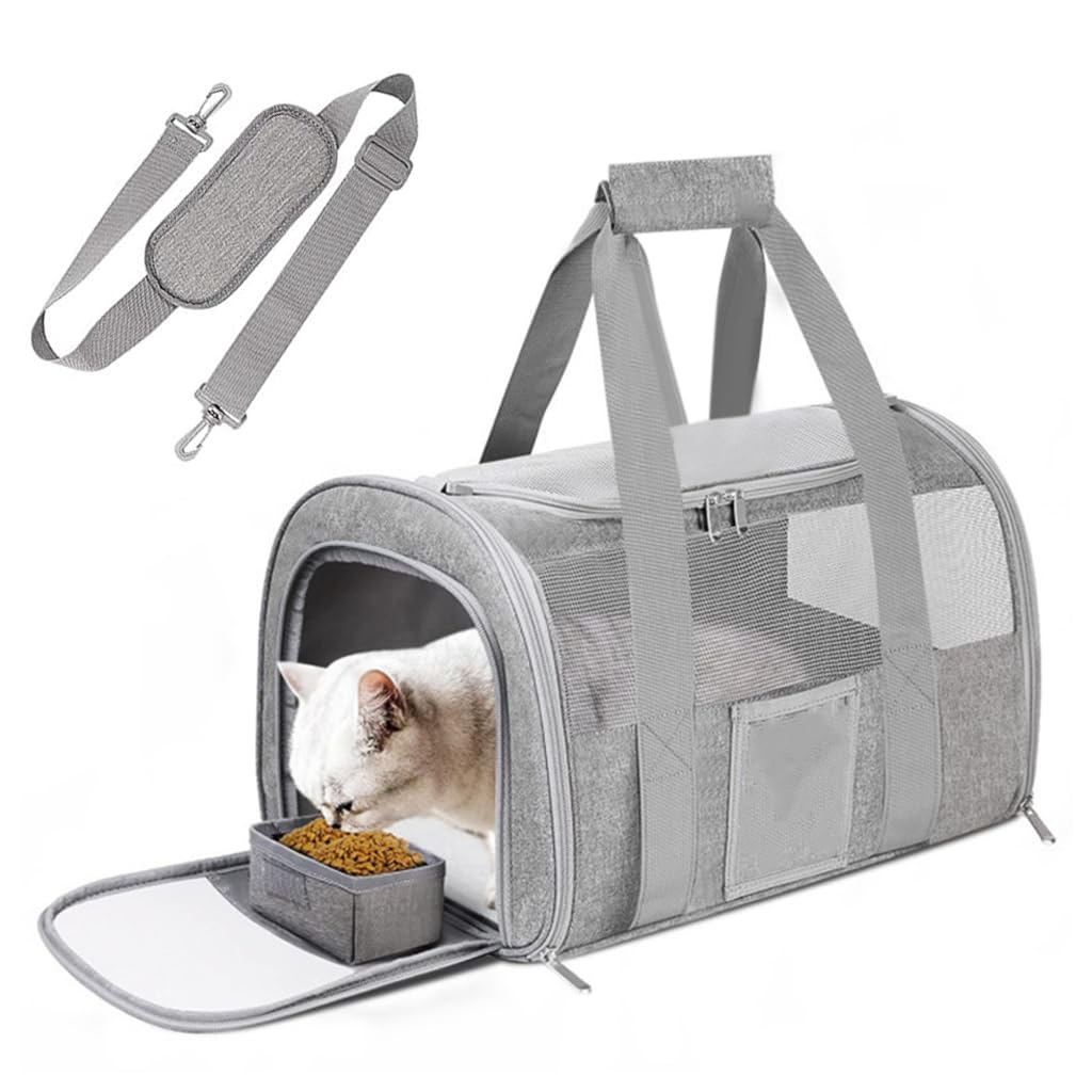 Qpets Travel Pet Carrier Backpack, Fashion Nylon Cat Carrier With Extendable Space, Breathable Mesh Multi Pocket Cat Bag With Ha