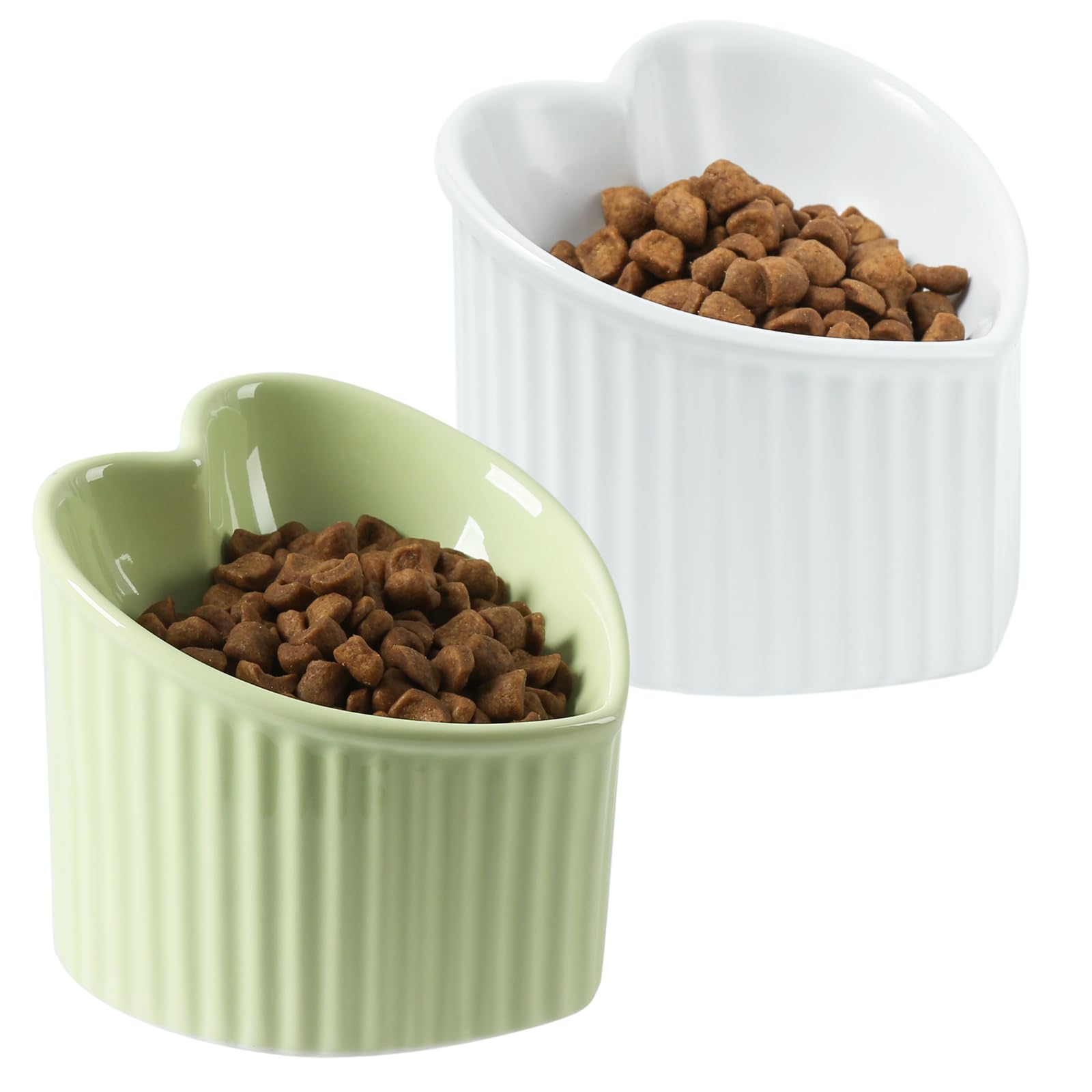 Raised Tilted Cat Food Bowls, Elevated Ceramic Cat Bowls, Love Heart Shape, Slanted Pet Feeding Dishes, Stress Free Feeder Bowl 