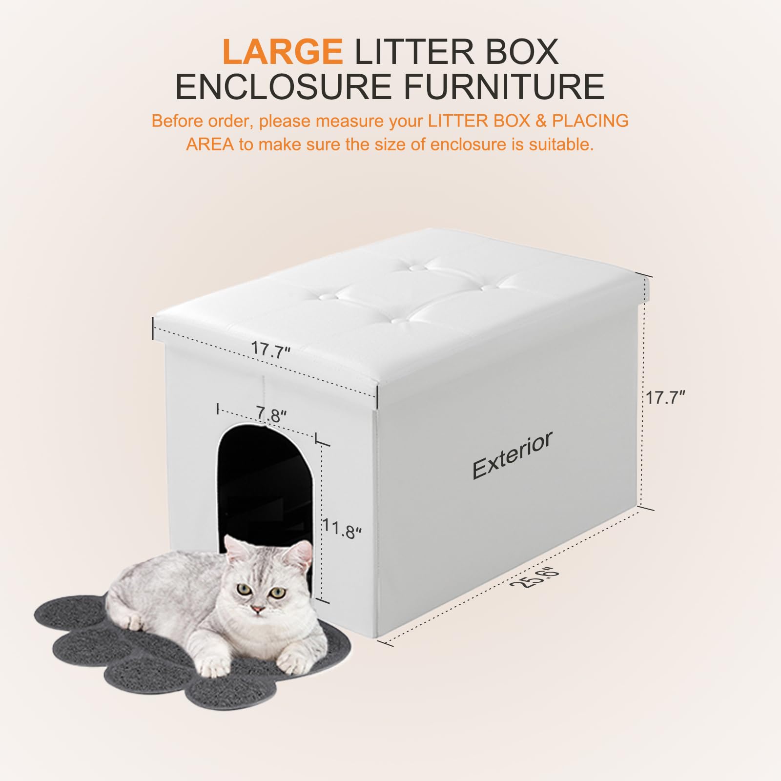 Meexpaws Cat Litter Box Enclosure Furniture Hidden, Cat Washroom Bench Storage Cabinet |Large 25.6'' X 17.7'' X 17.7''| Dog Proo