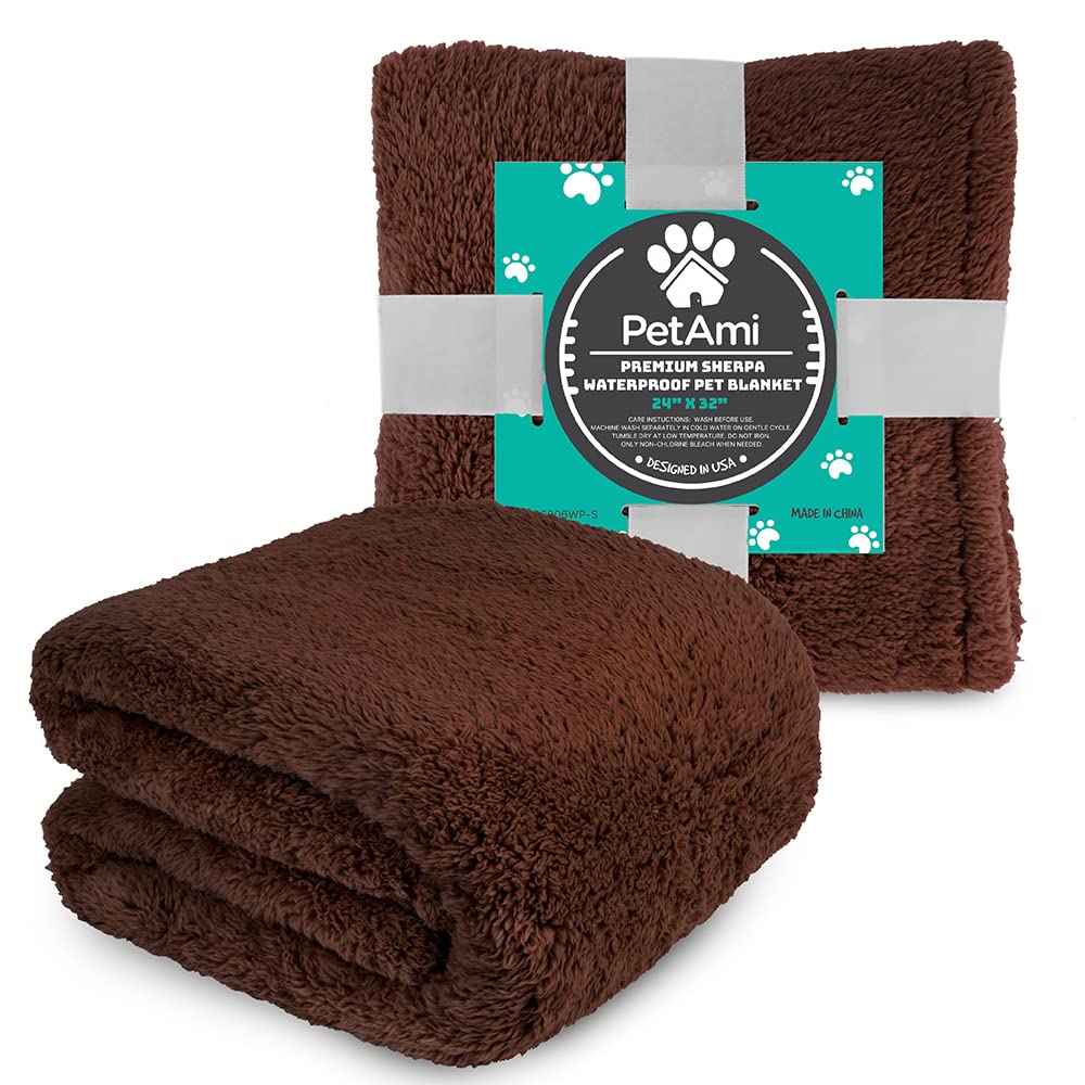 Petami Fluffy Waterproof Dog Blanket For Small Medium Dogs, Soft Warm Pet Sherpa Throw Pee Proof Couch Cover, Reversible Cat Puppy Bed Blanket Sofa Protector, Plush Washable Pad (Brown, 24X32)