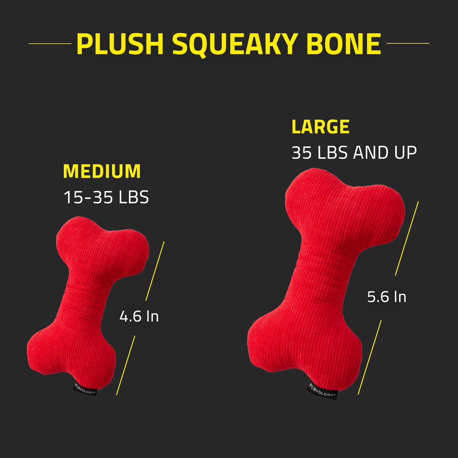 Playology Plush - Squeaky Bone - Medium - Engaging All-Natural Beef Scent