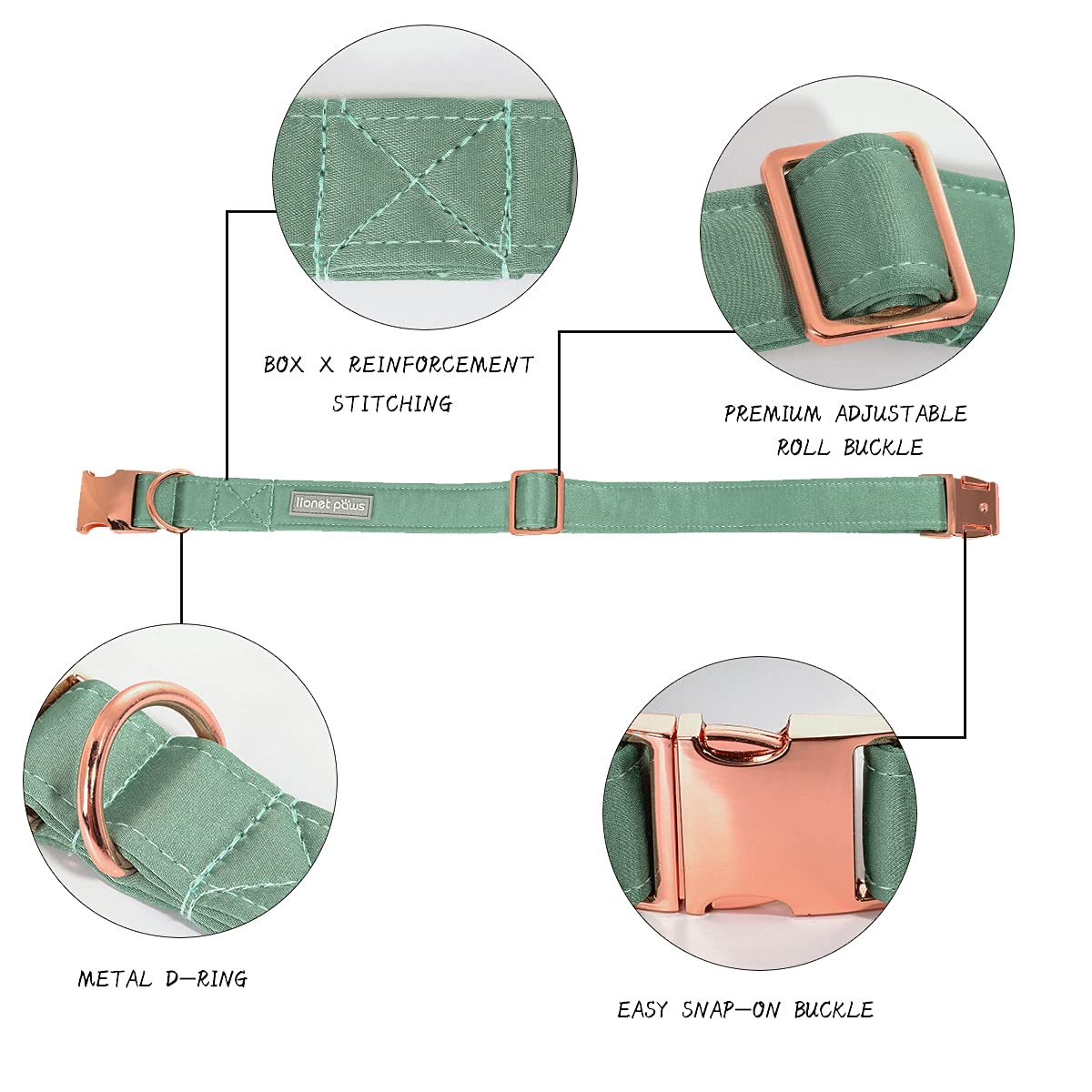 Lionet Paws Bowtie Dog Collar - Comfortable Silk Green Dog Collar With Detachable Bow Tie For Medium Dogs, Neck 13.5-22 Inches
