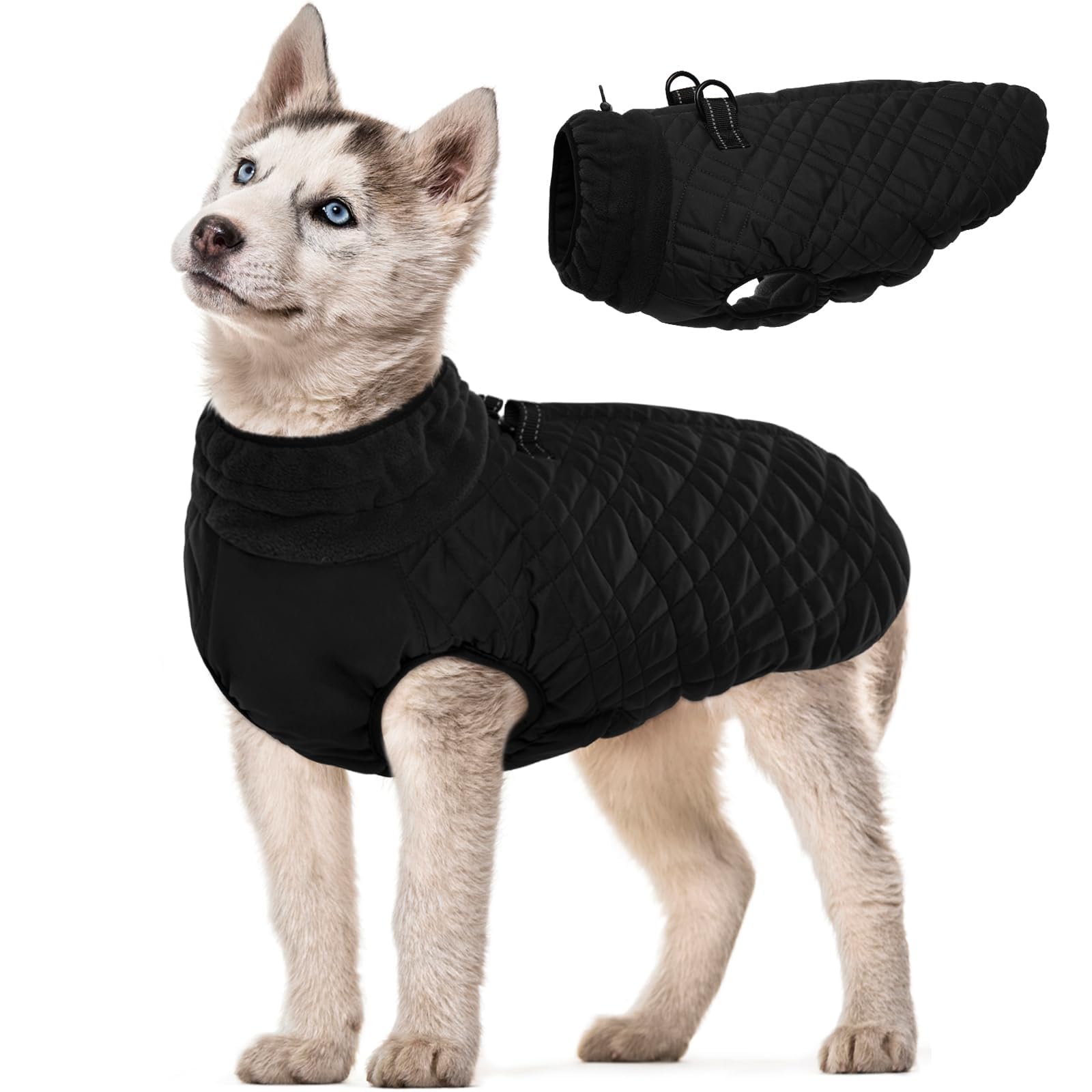 Kuoser Warm Dog Coat With Built-In Harness For Small Dogs, Windproof Winter Vest For Pug, Dachshund, Black S
