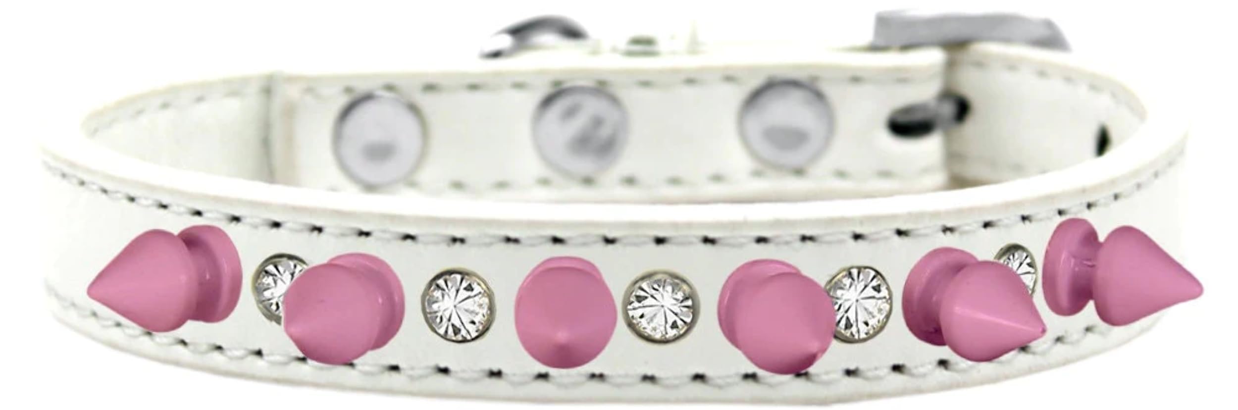 Pet and Dog Spike Collar, Clear Crystals & Light Pink Spikes” Black 16