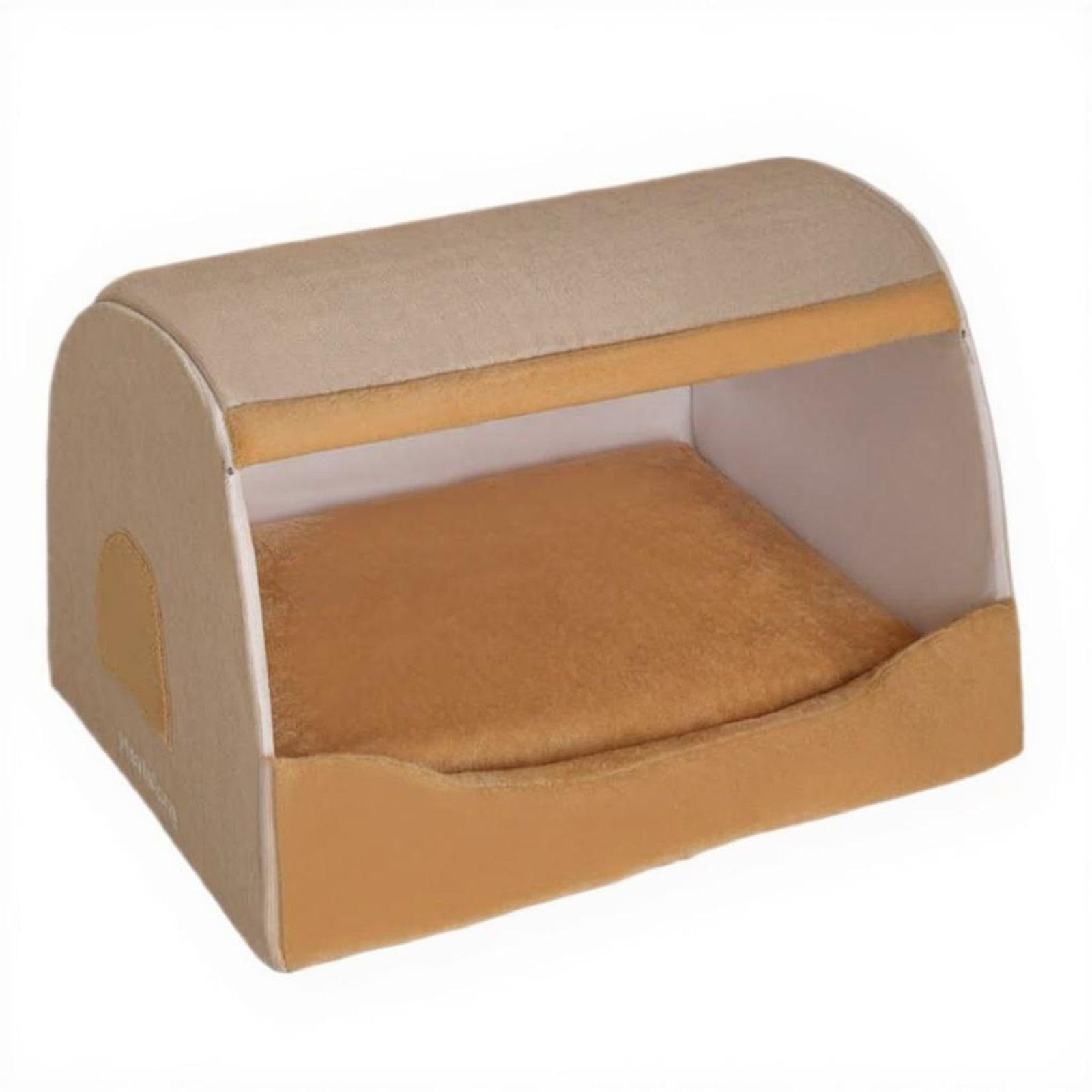 HEAVENGLOW Dog House Bed, Insulated, Removable Cover, Indoor Snug Kennel for Moderate to Large Dogs Khaki Brown 45x35x30cm
