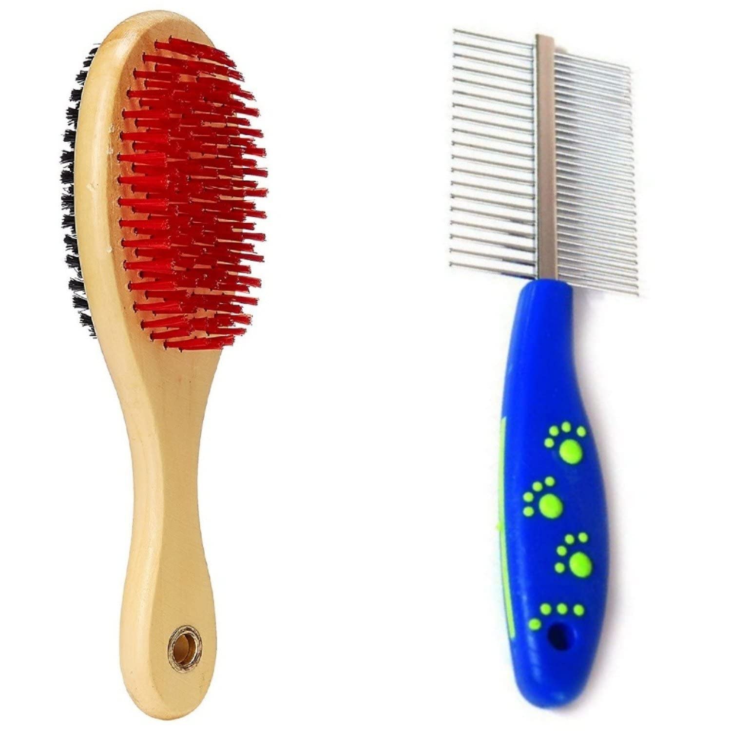 Kittupet Products 2Grooming Wooden Nylon Double Sided Bristles Brush With Double Sided Pin Comb For Dog Cat Pets Small