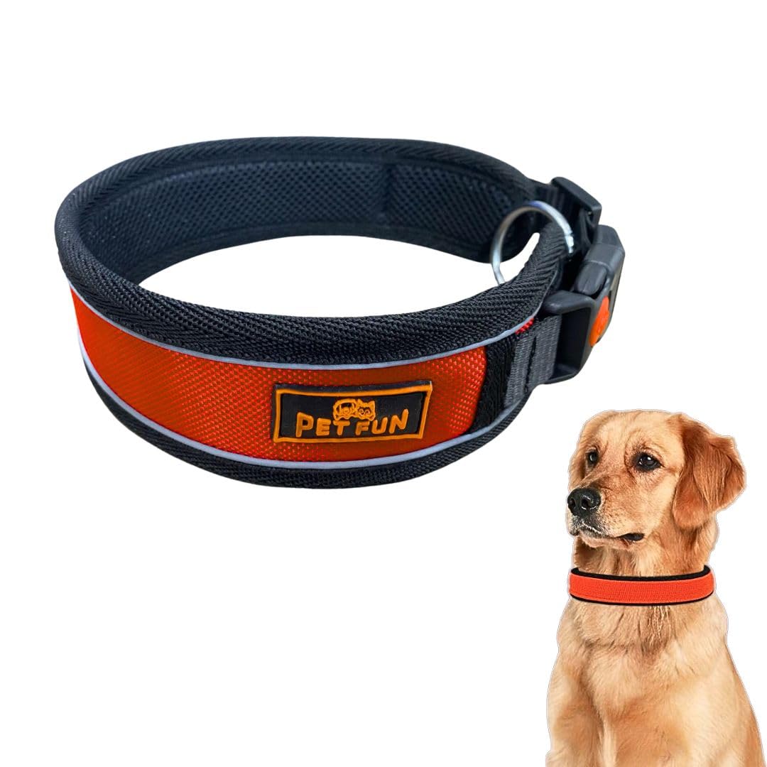 Pet Fun Adjustable Reflective Pet Collar With Soft Padding | Durable Nylon Belt With QuickRelease Buckle & Leash DRing | For S