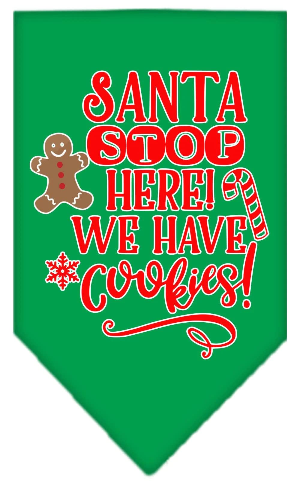 Christmas Pet and Dog Bandana Screen Printed, "Santa, Stop Here! We Have Cookies!" White Small