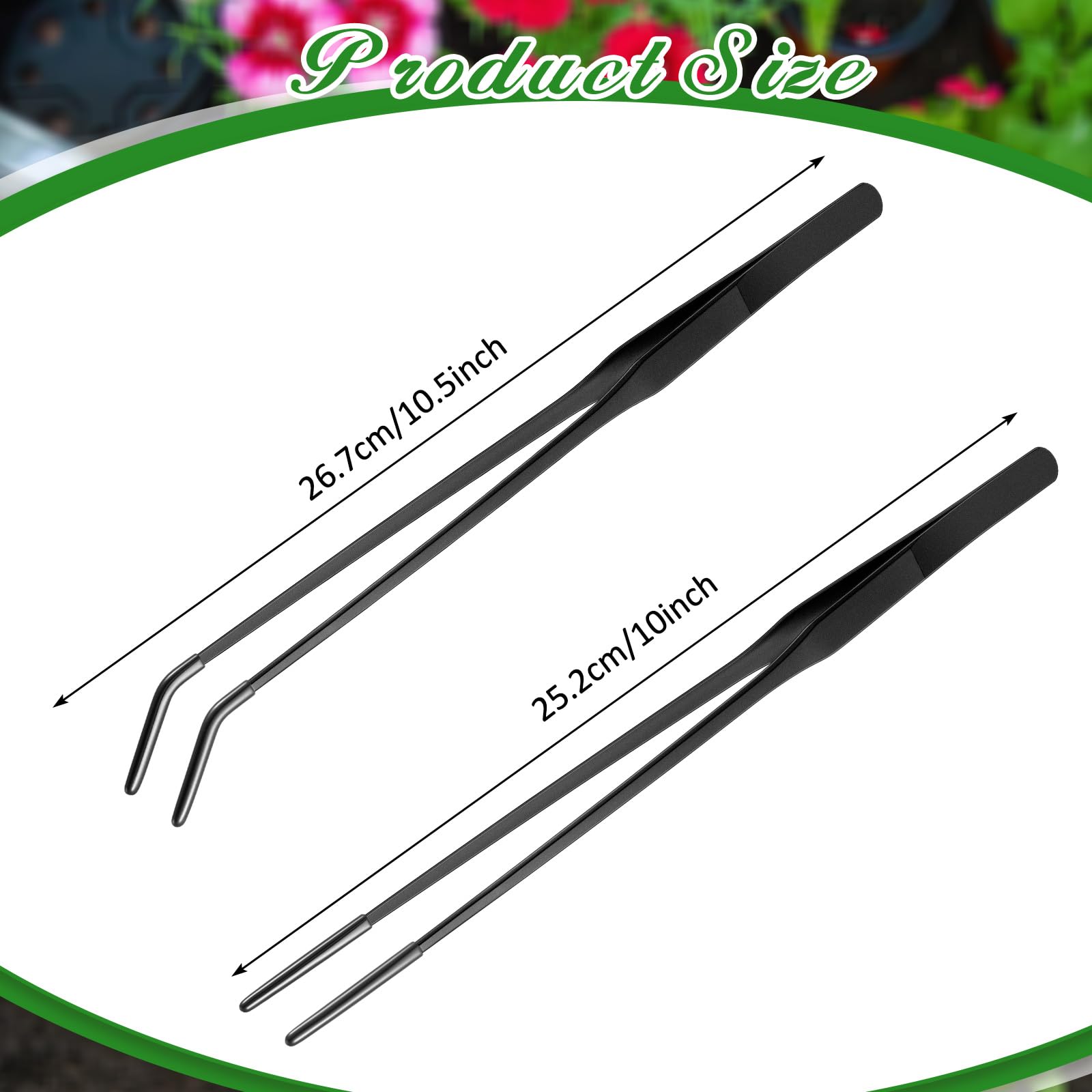 Lasnten 2 Pcs Extra Long Stainless Steel Reptile Feeding Tongs with Rubber Tip Bearded Dragon Aquarium Straight and Curved Long