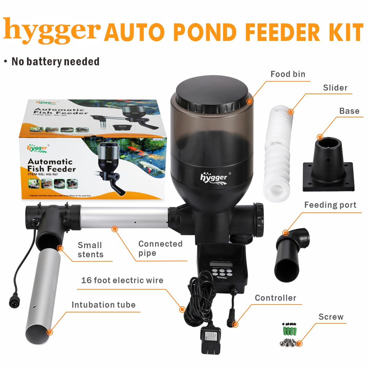 hygger Large Programmable Auto Pond Feeder with LCD Display Controller Automatic Fish Food Feeding Dispenser Outdoor Koi Fish Fe