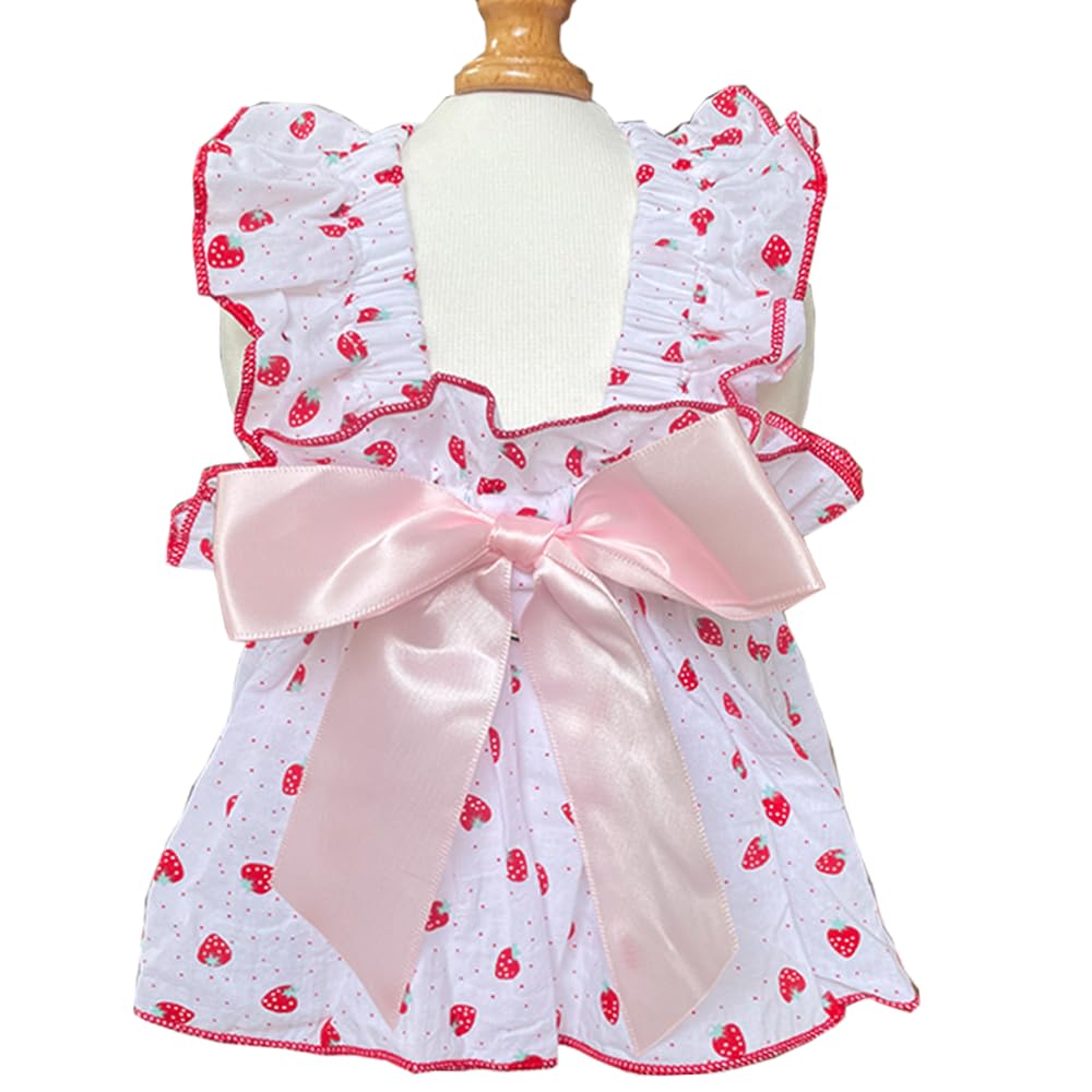 Aniac Strawberry Dog Dress For Small Medium Dog Cotton Puppy Clothes Girl Dog Princess Dress Sleeveless Cat Outfit Bow Summer Pe