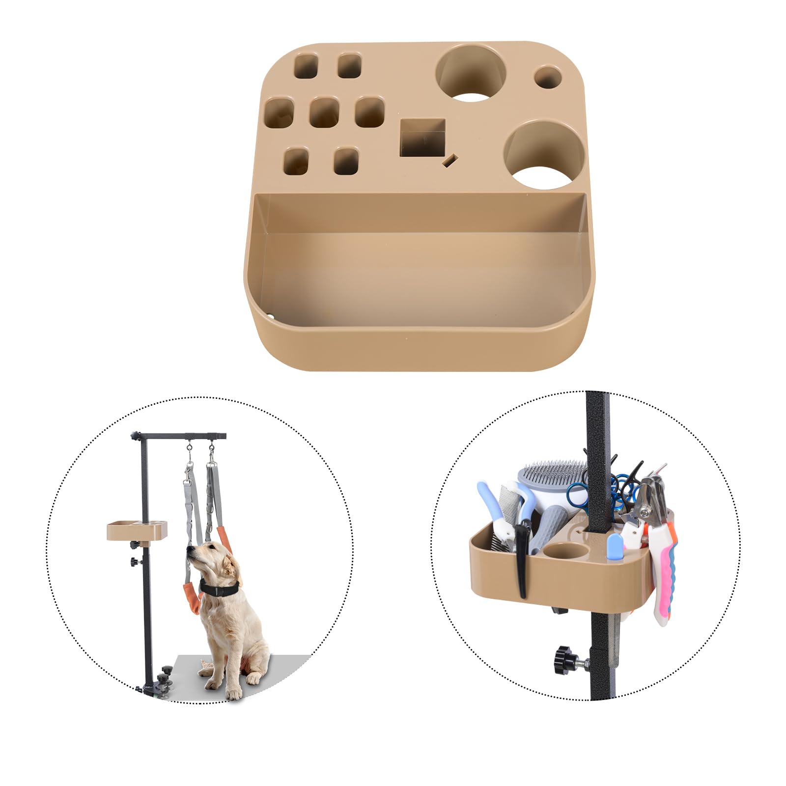 Huioqwe Pet Grooming Tool Organizer - Space-Saving Design, Square, Bronze Square, Model LTFH-016