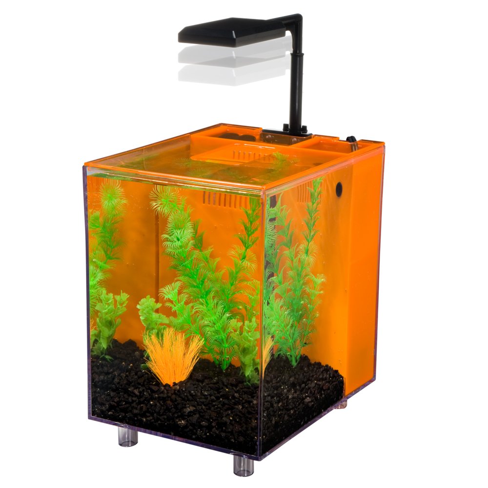 Penn-Plax Water-World Prism Nano Aquarium Kit – Includes Integrated Filter, 2 Filter Media Cartridges, Telescoping Led Light, And Tinted Cover – 2 Gallons – Black