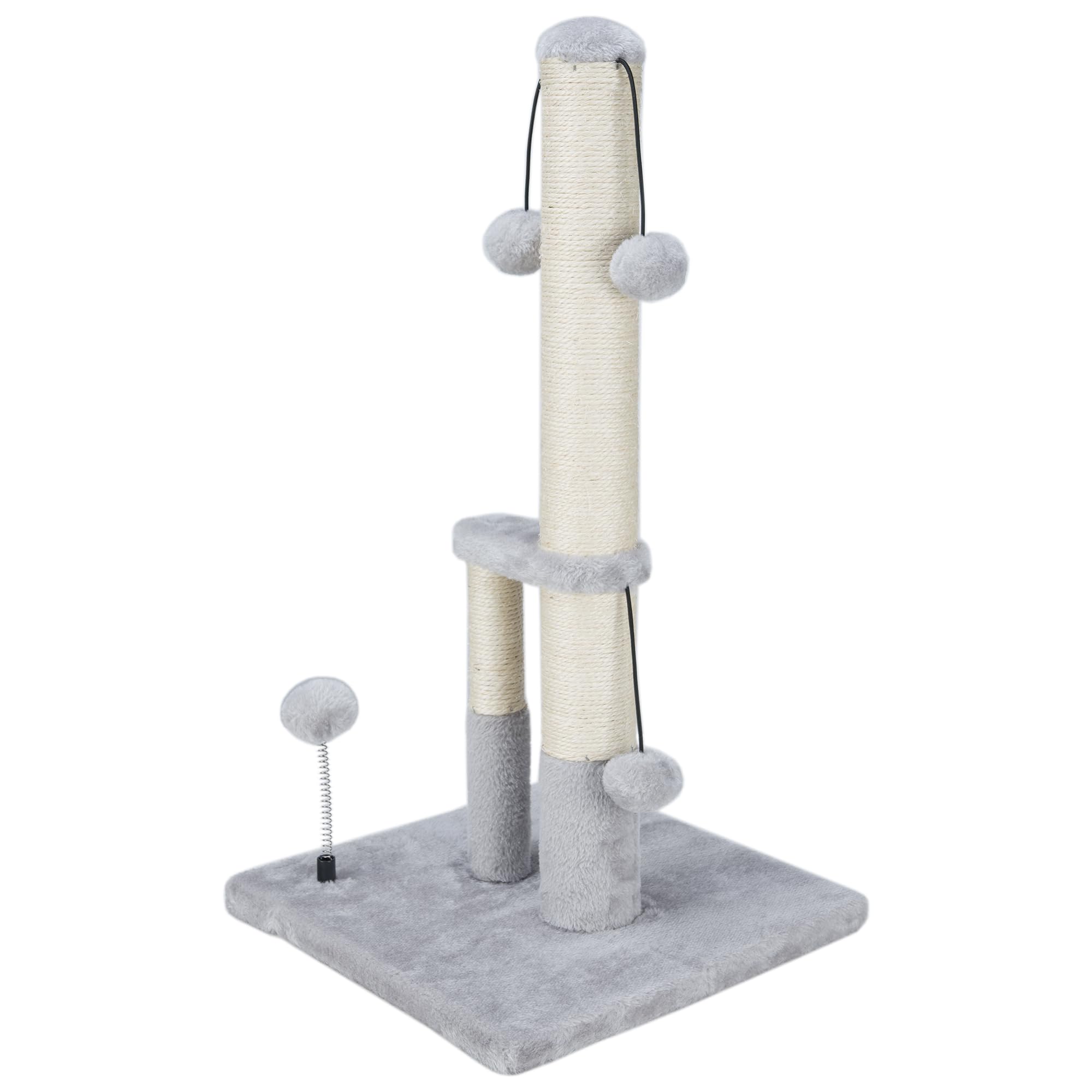 Dimaka Tall Cat Scratching Post, Double Lower Posts Extra Stable Cat Post Tree Scratcher With Sisal Rope And Teasing Balls, 4 Ba