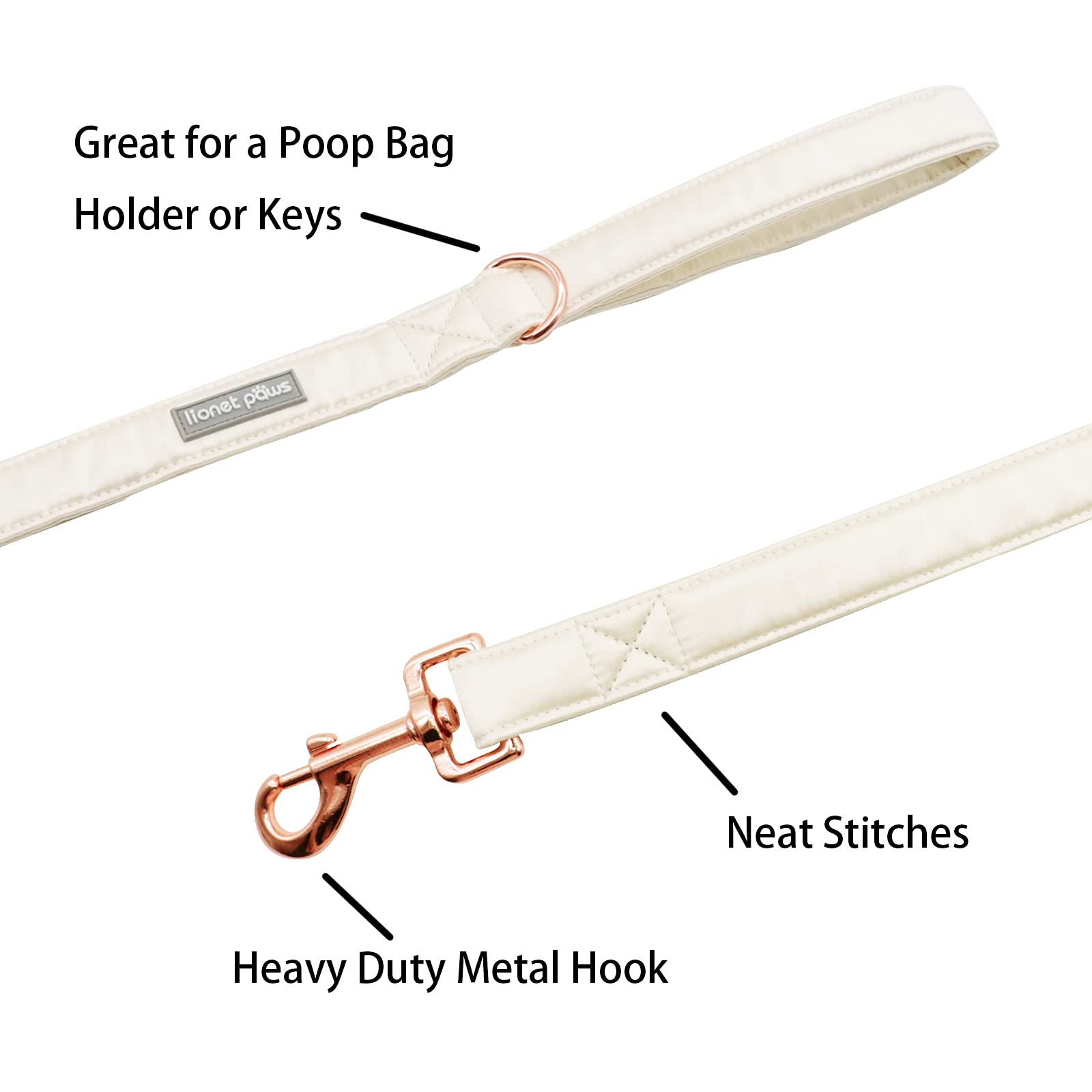 Lionet Paws Dog Leash - Off White Leash For Small Medium Large Dogs Matching Collar For Girl And Boy