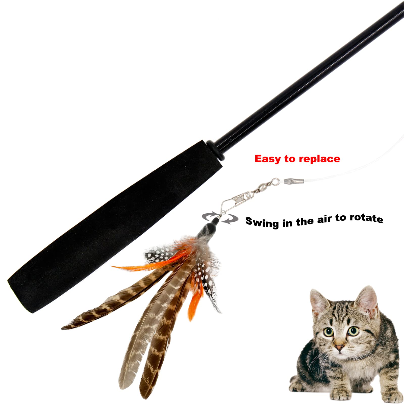 Tienailing Cat Feather Toys Refills, 6 Pieces Handmade Da Bird Feathers Refill, Cat Wand Replacement Feather For Indoor Cats (B)