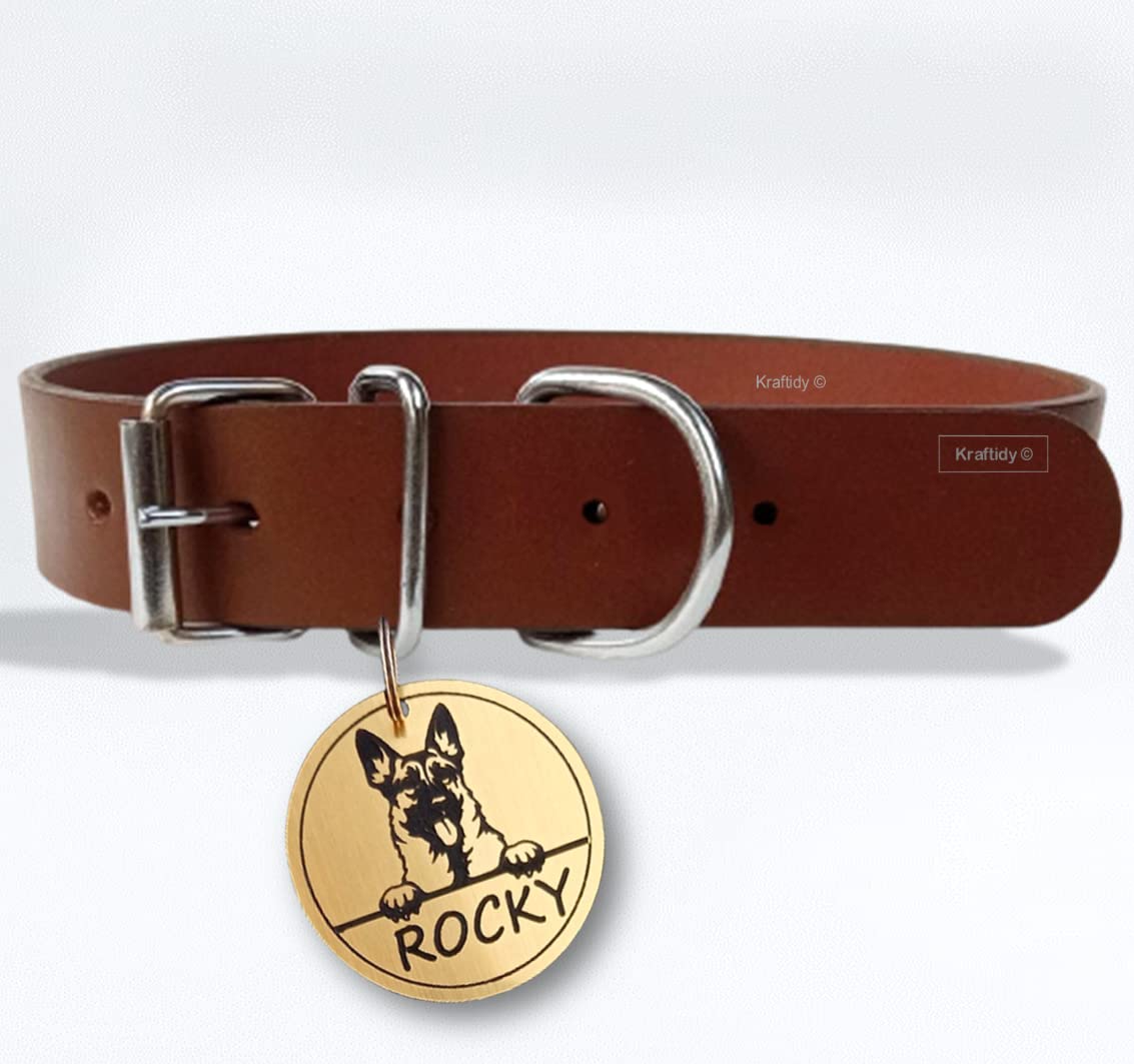 Kraftidy Leather Dog Collar Belt With Name Tag Id Customized For Large Medium Small Dogs Neck Collar With Personalized Dog Name 