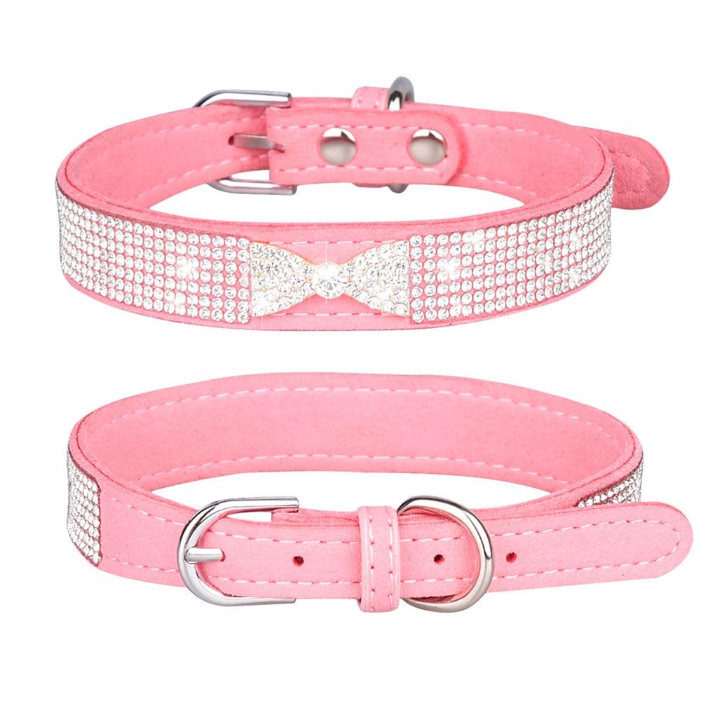 Pink Xs Dog Collar With Rhinestone, Pretty Bow Crystal Bling Cat Collars Glitter Jeweled Sparkly Diamond Girl Puppy Collar For X