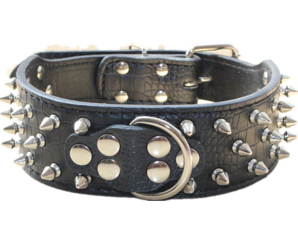 Serijoars Spiked Studded Dog Collar, Pu Leather Dog Collar, Adjustable Pet Collars For Medium Or Large Breed Pet (M, Black1)