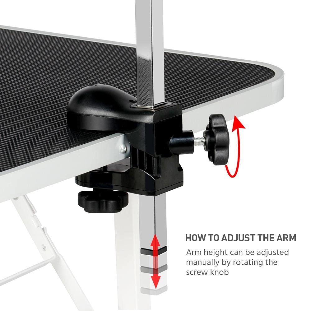 Costoffs Foldable Pet Dog Grooming Table With Basket Adjustable Arm Double Tether Salon Table For Small Medium Dogs/Cats 160Cm High Black