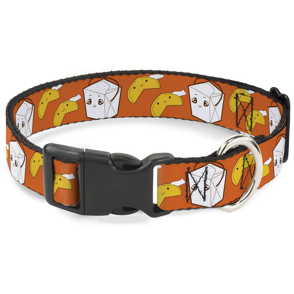 Buckle-Down Plastic Clip Collar - Take Out/Fortune Cookies Orange - 1.5 Wide - Fits 13-18 Neck - Small