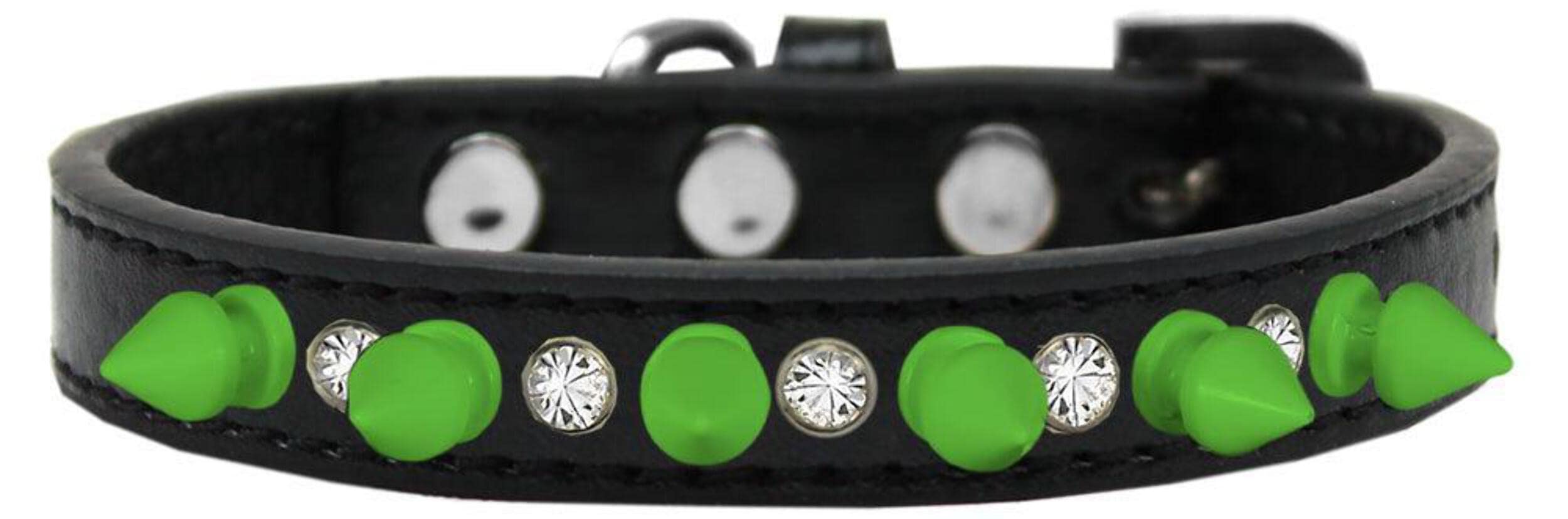 Mirage Pet Products Crystal and Neon Green Spikes Dog Collar, Size 16, Black