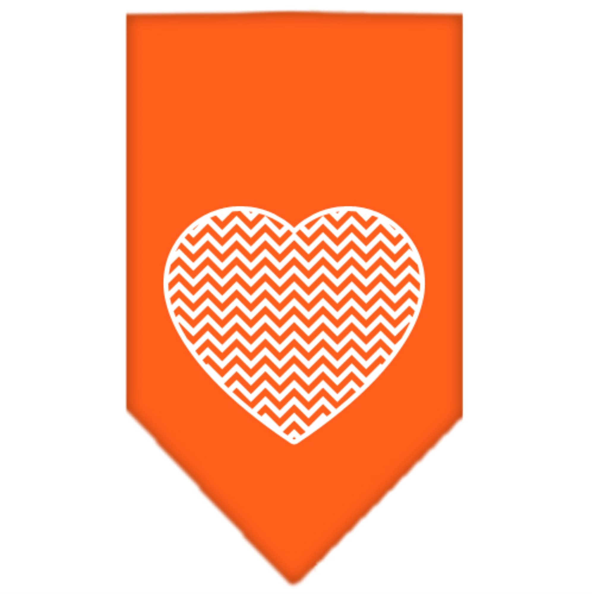 Pet and Dog Bandana Screen Printed, "Chevron Heart" Orange Small