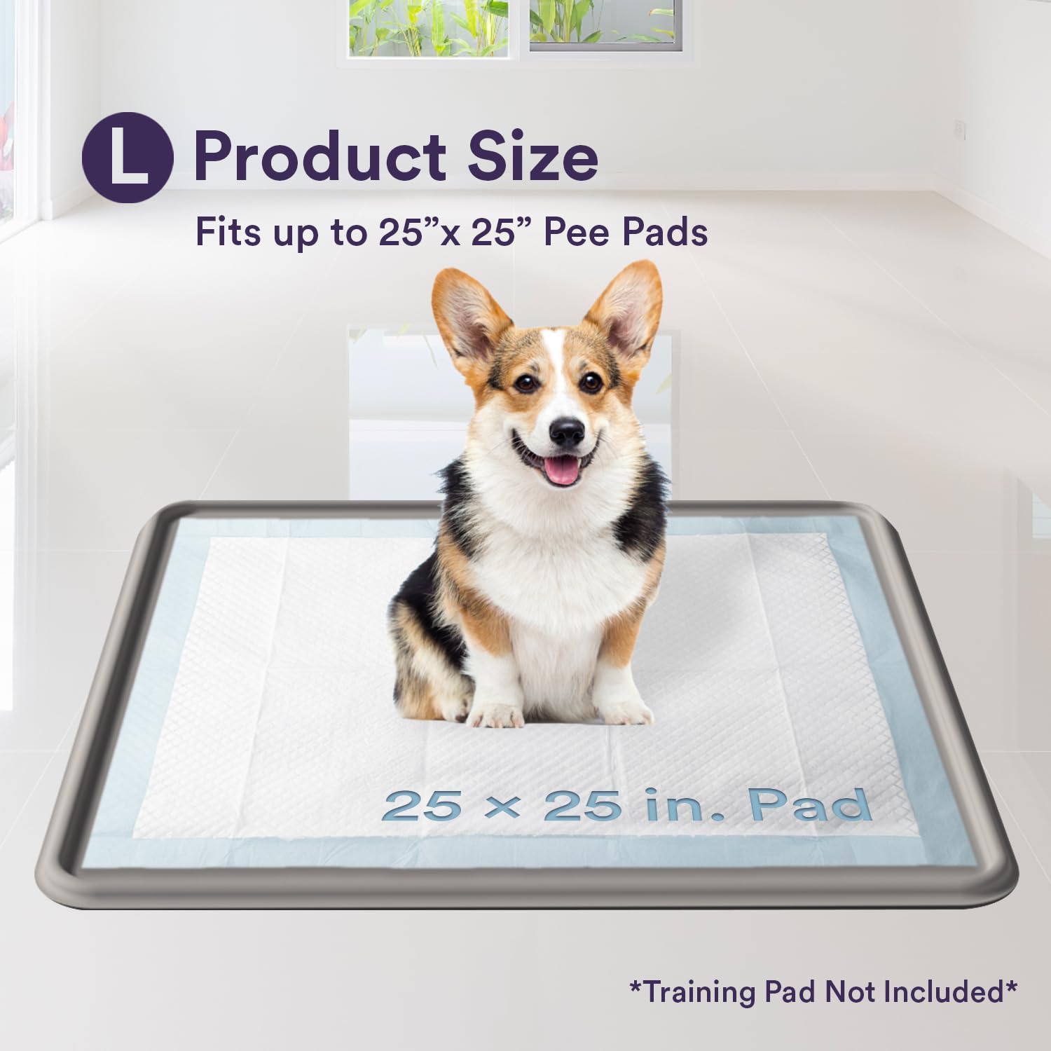 Pee Pad Tray Holder for Dogs - Fits Up to 25 x 25 in. Square Potty Training Pads No Spill Raised Lip High Edge Silicone Mat, Ext
