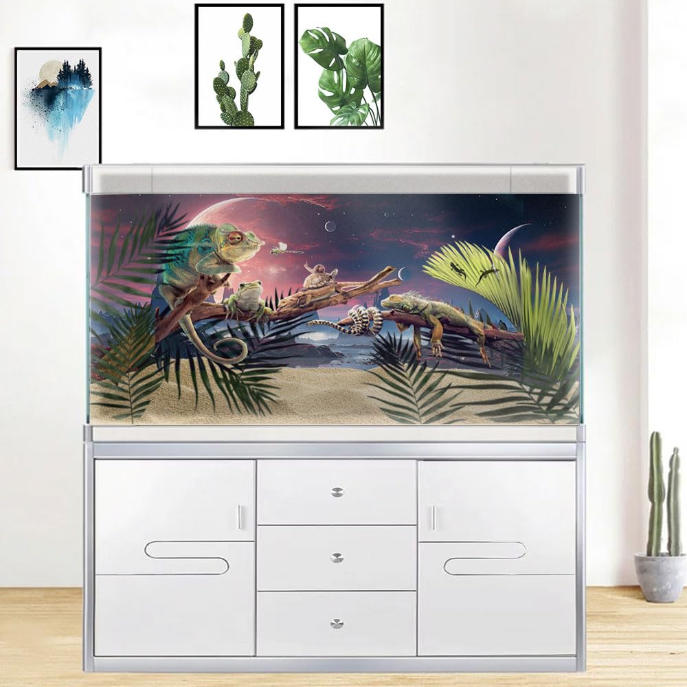 Dtekoj 48X18IN Cosmic Spaceterrarium Background, Cool Parallel Space Themed Aquarium Reptile Habitat Background, Red Moon Aquari