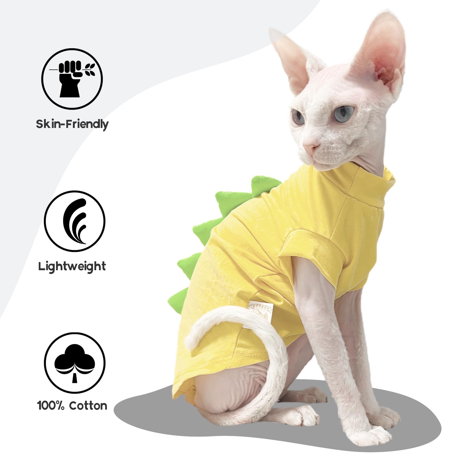 Qbleev Sphynx Cat Clothes, Dinosaur Design Cat Shirts For Cats Only, Hairless Cat Sweater, Breathable Cat Daily Wear Clothes For