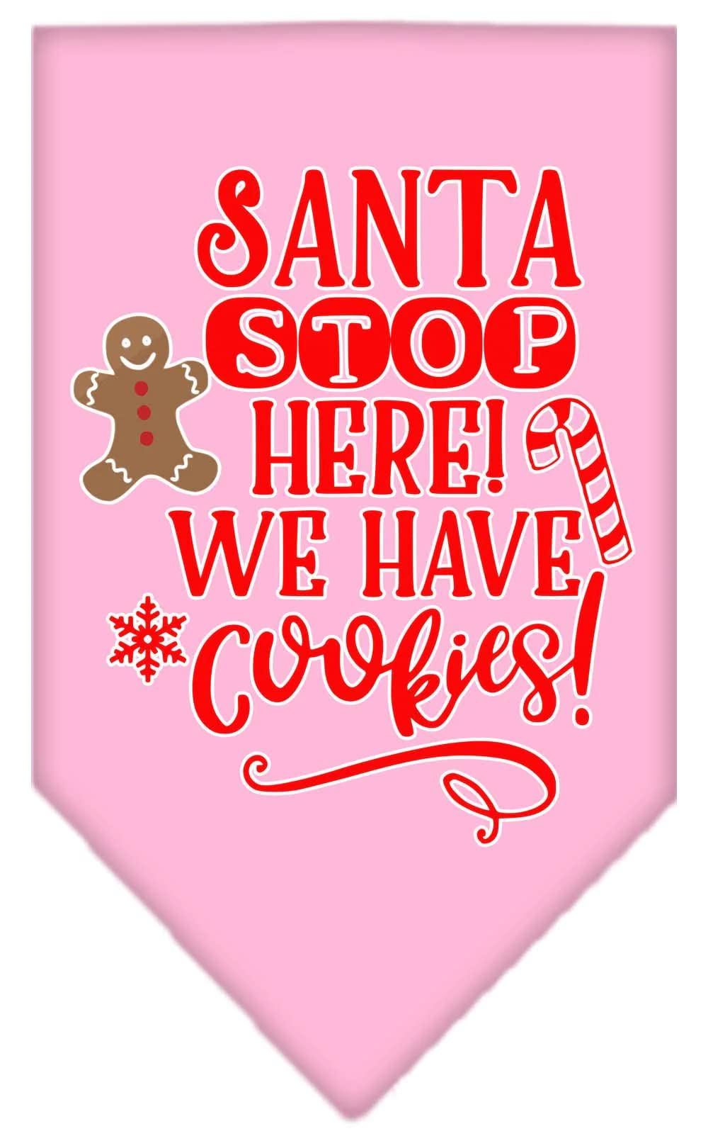 Christmas Pet and Dog Bandana Screen Printed, "Santa, Stop Here! We Have Cookies!" Light Pink Small