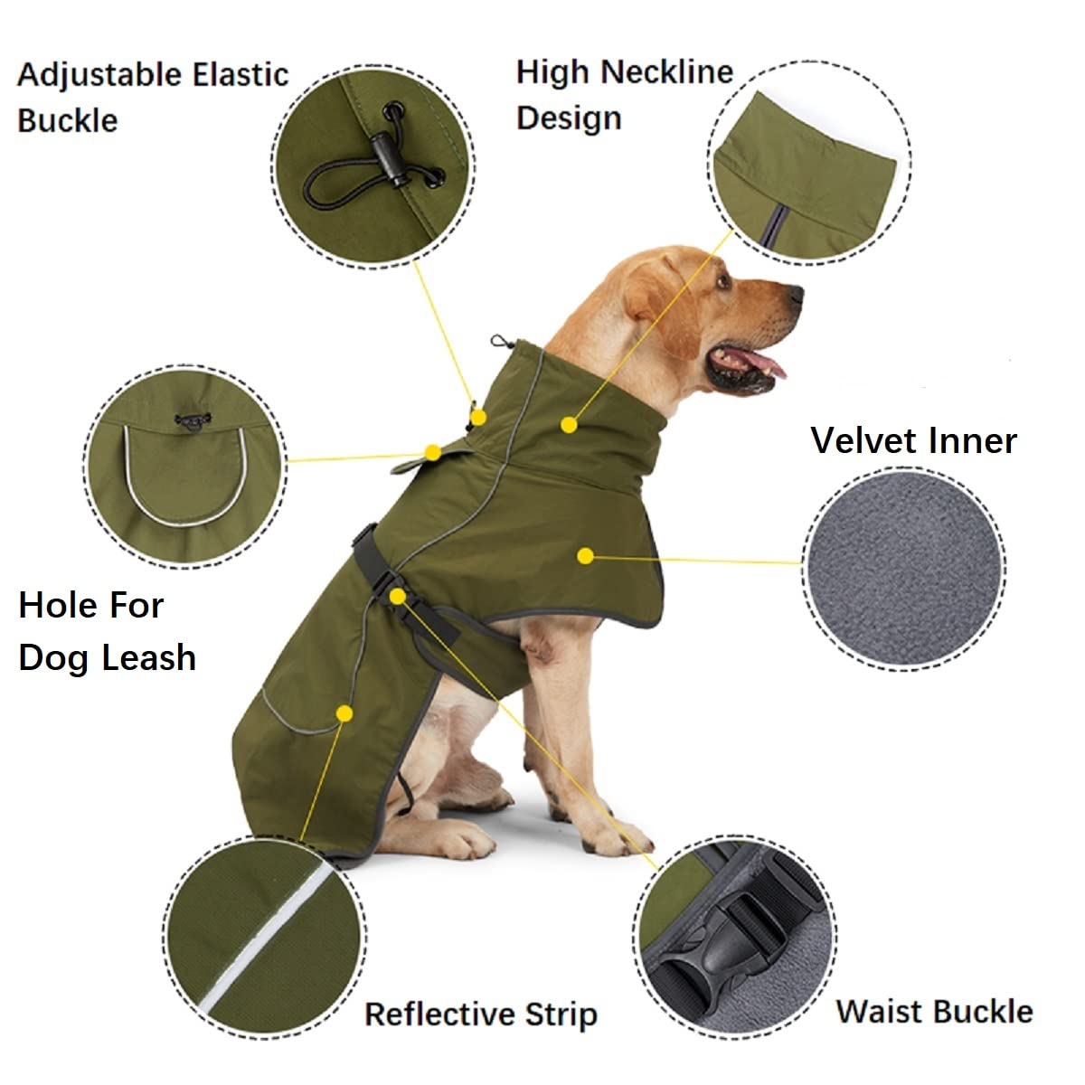Dog Raincoat - Waterproof Dog Winter Jackets Windproof Coat with Velvet Inner Winter Dog Rain Coat with Reflective Strip,Green X