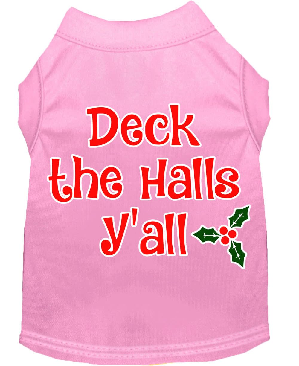 Christmas Pet Dog & Cat Shirt Screen Printed, "Deck The Halls, Y'all" Light Pink 2XL (20-25 lbs.)