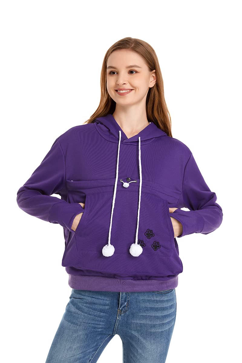 Linyuchen Cat Dog Pouch Hoodie Large Pet Pouch Sweatshirt Puppy Kitten Holder Carrier Pullover Shirt Unisex Hoodies Purple