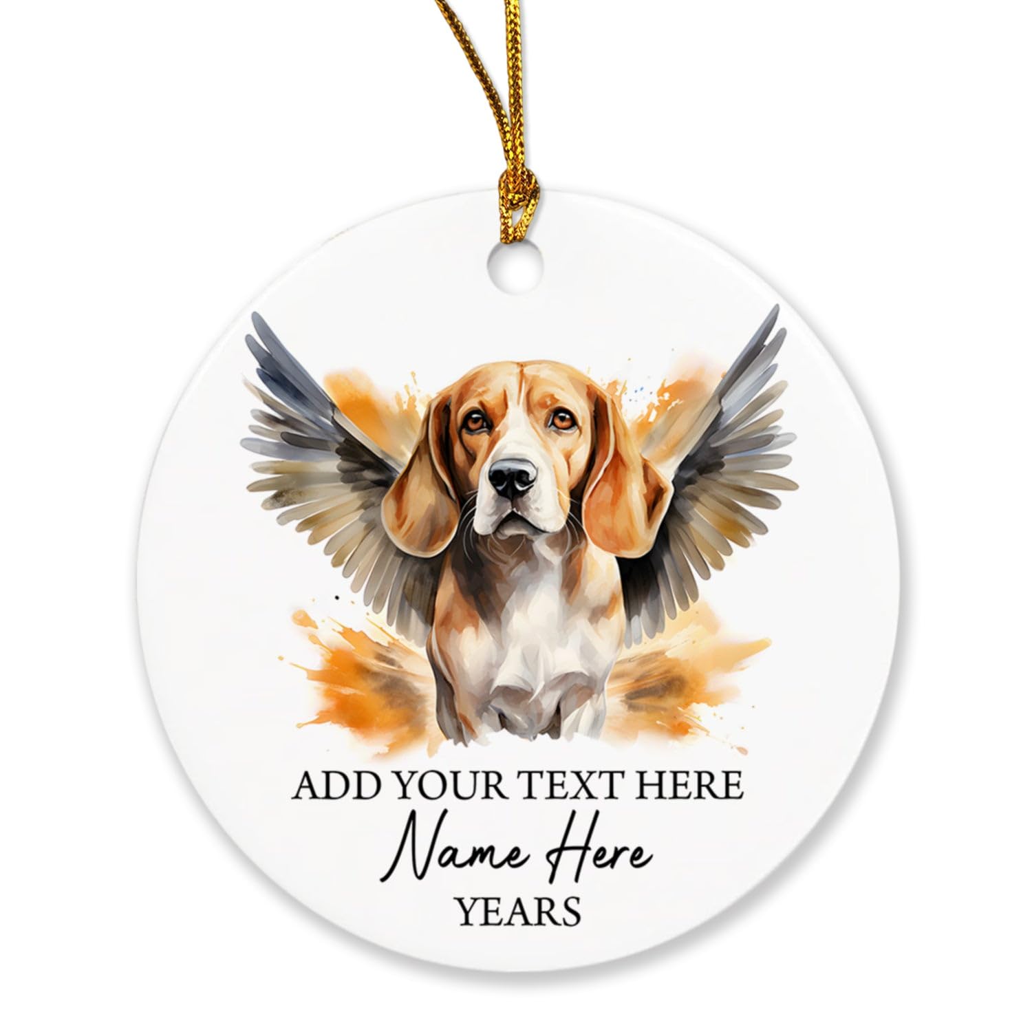 Beagle Dog With Angel Wings Christmas Ornament, Personalized Beagle Dog Memorial Ornament, Loss Of Pet Dog Sympathy Xmas Gifts, Customized Text Name & Year, In Loving Memory Of Beagle Dog Ornaments