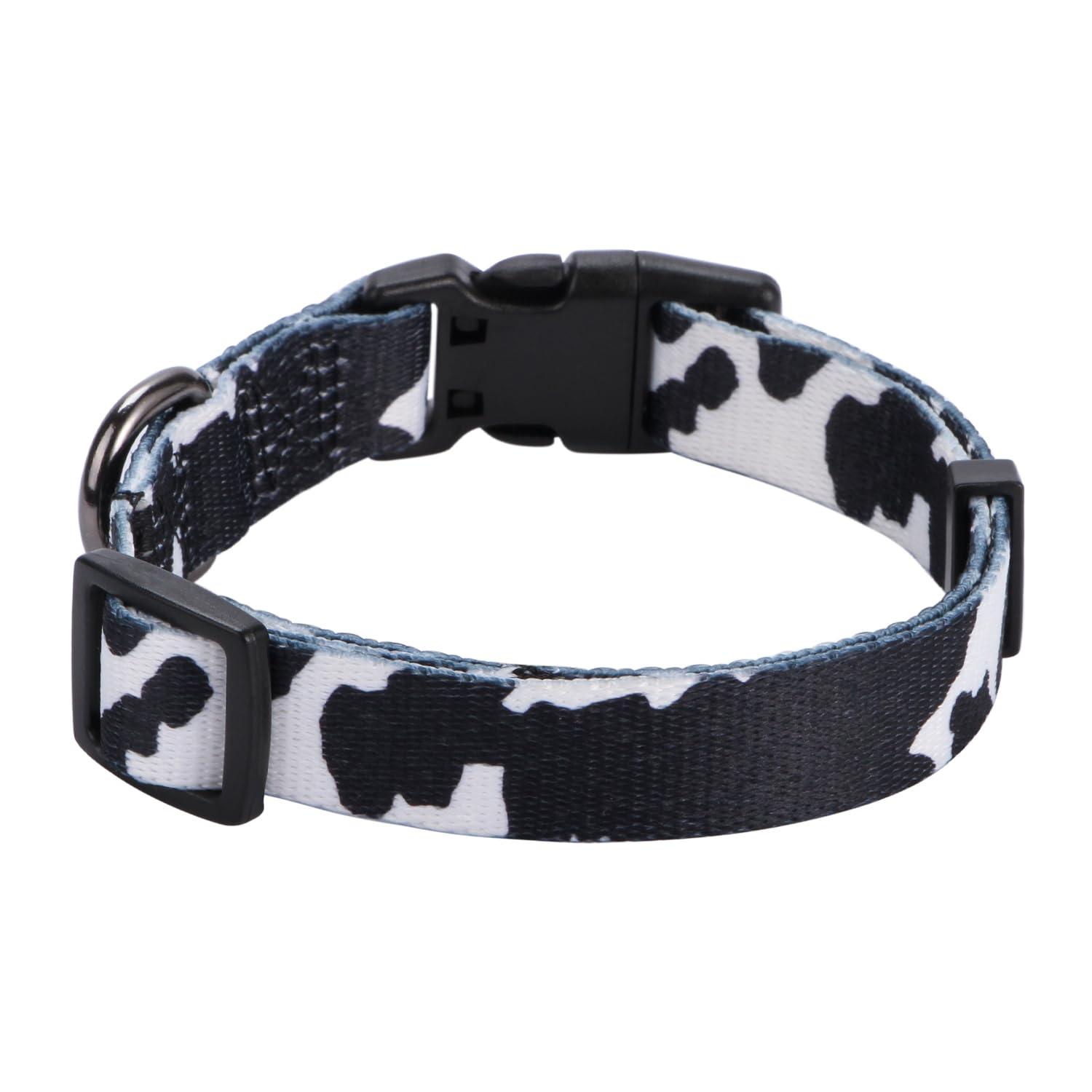Rhea Rose Cow Print Dog Collar Animal Pattern For Dogs White Black, Medium