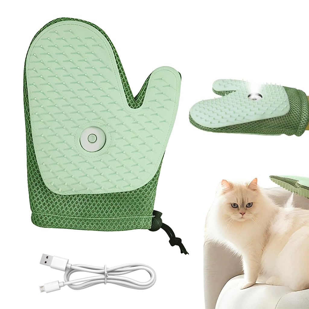 Qpets Pet Hair Removal Gloves, Electric Deshedding Glove For Dogs Cats, Steam Grooming Mitt With Soft Silicone Bristles For Effe