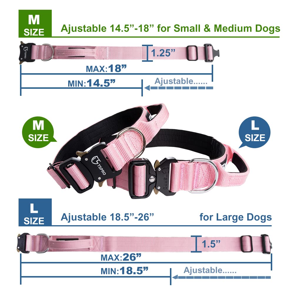 Tspro Premium Dog Collar With Handle Thick Dog Collar Adjustable Dog Collar Heavy Duty Quick-Release Metal Buckle Dog Collar For Small Or Medium To Extra Large Dogs(L-Silver)