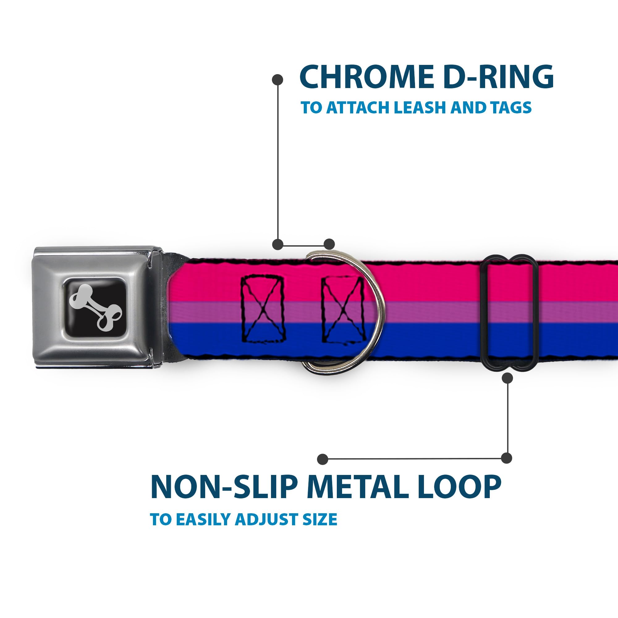 Dog Collar Seatbelt Buckle Flag Bisexual Pink Purple Blue 13 To 18 Inches 1.5 Inch Wide