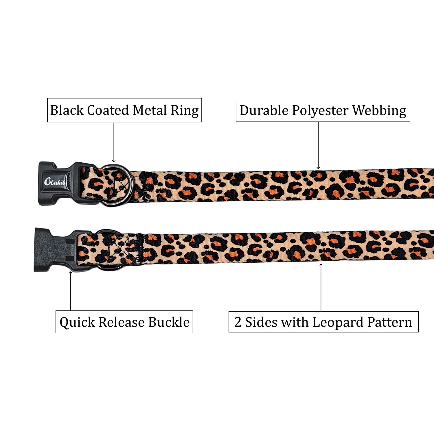 Olahibi Dog Collar Leash Set, Leopard Pattern, Polyester Material, Adjustable Collar And 5Ft Matching Leash, For Medium Dogs.(M,