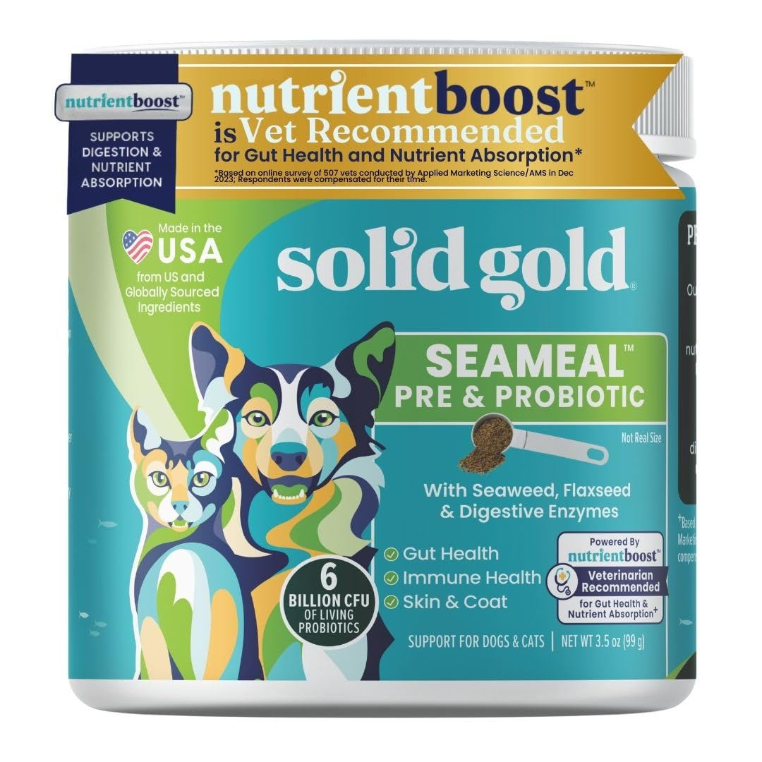 Solid Gold SeaMeal Cat Probiotic & Dog Probiotics for Digestive Health - Kelp Powder Dog & Cat Multivitamin Supplement w/Prebiot