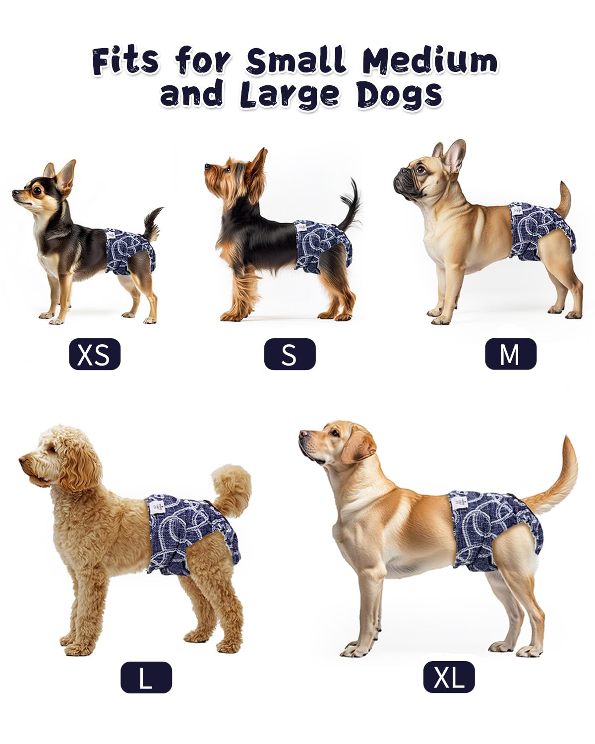 Cutebone Washable Female Dog Diapers 4 Pack Reusable Doggie Heat Diapers For Period Fmg05Xl