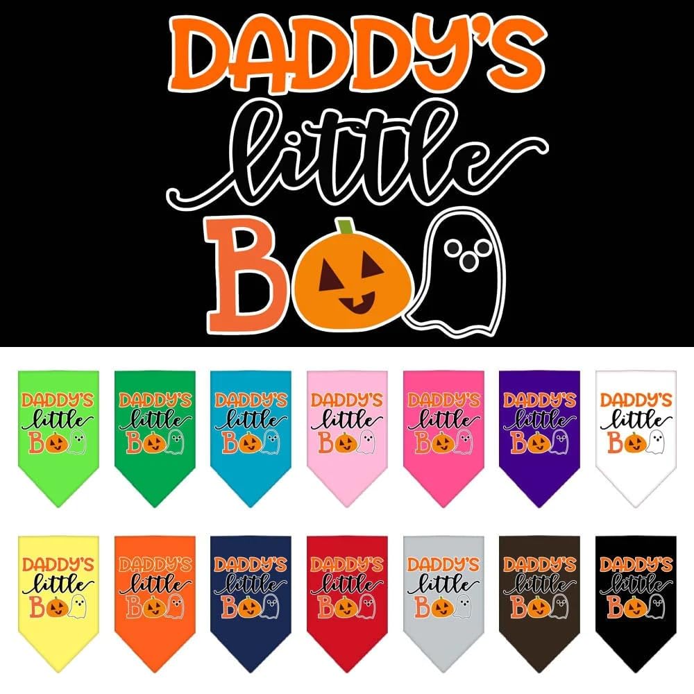 Halloween Pet and Dog Bandana Screen Printed, "Daddy's Little Boo" Light Pink Large