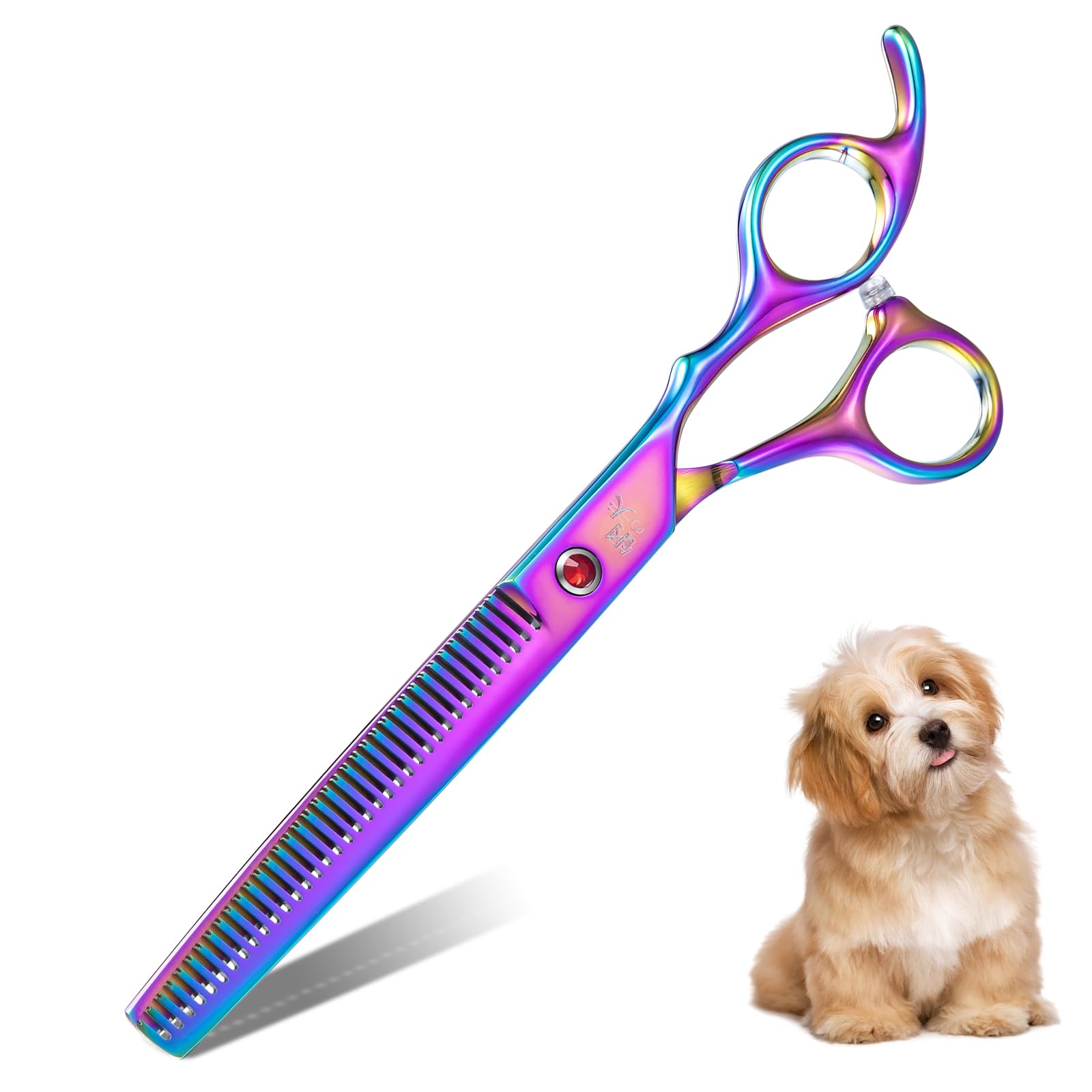 Drgskl 7'' Dog Thinning Shears For Grooming, Multicolour Texturizing Scissors For Medium And Big Pets Japanese Stainless Steel 4