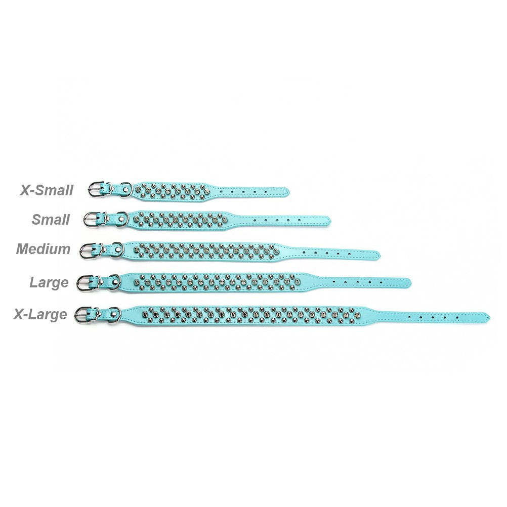 Aolove Mushrooms Spiked Rivet Studded Adjustable Pu Leather Pet Collars For Cats Puppy Dogs (Small, Blue)