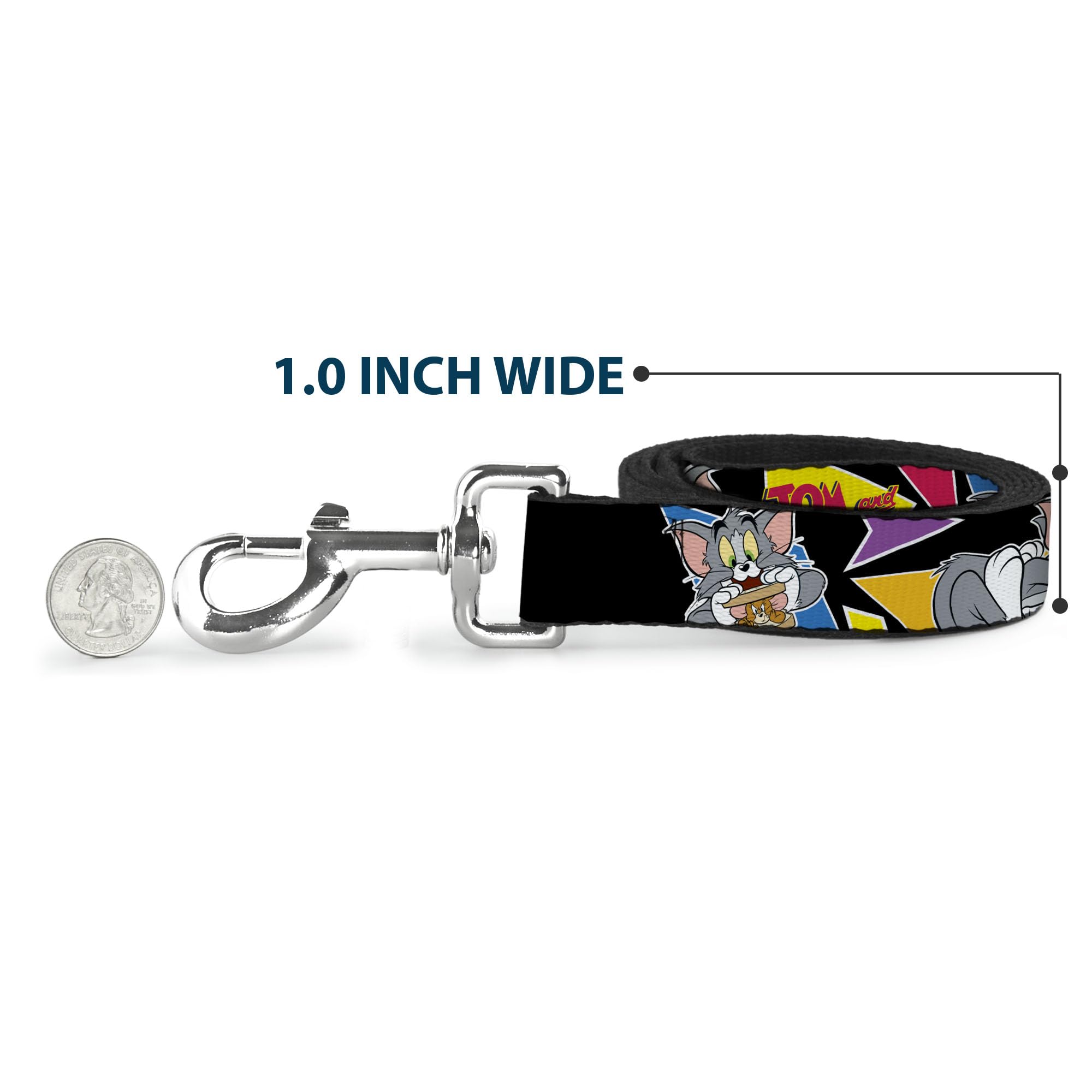 Dog Leash Tom Jerry Poses Black Multi Color 6 Feet Long 1.5 Inch Wide